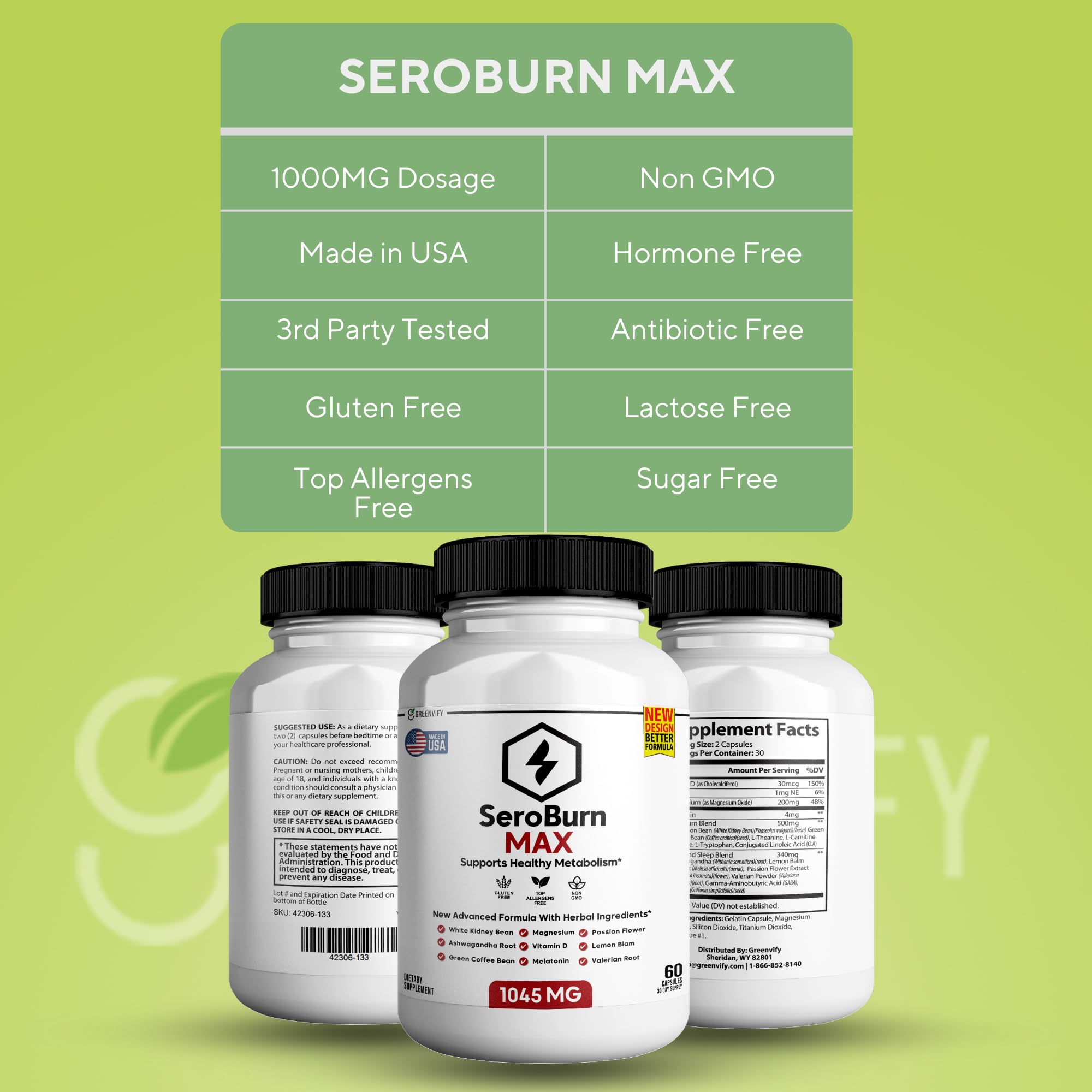 GRENVIFY SeroBurn Max 60 Capsules with ingredients list