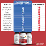 GRENVIFY Sweet Relief Glycogen Support 68g on a wooden table