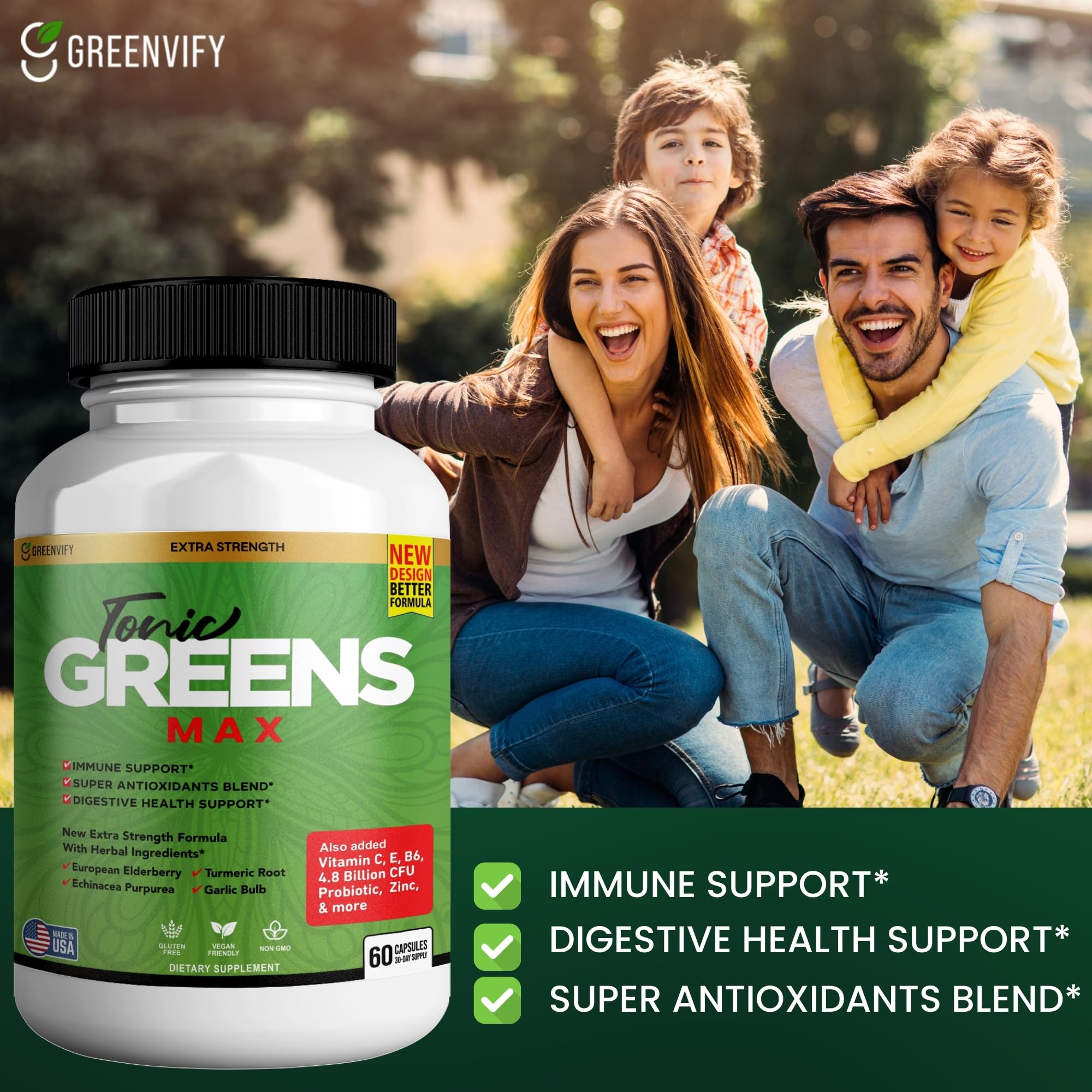 GRENVIFY Tonic Greens Max capsules in hand