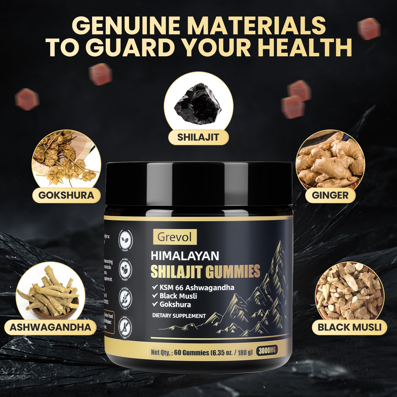 Grevol Shilajit Gummies close-up of gummy texture
