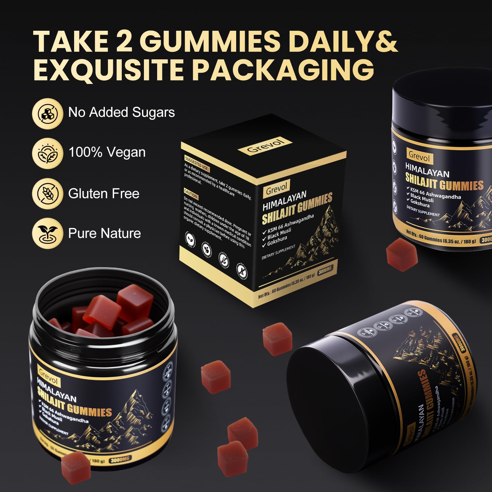 Grevol Shilajit Gummies in a hand for size reference