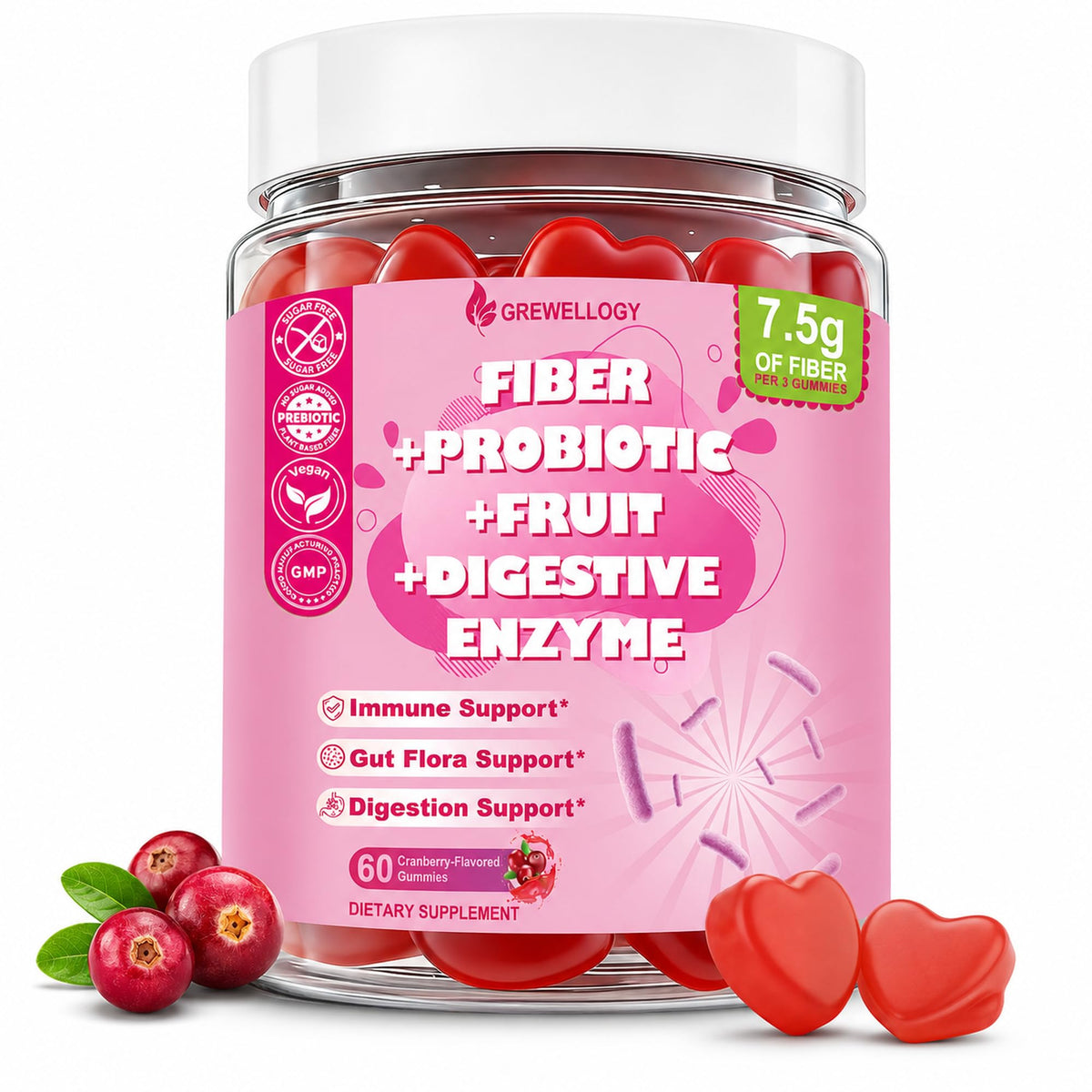 Grewellogy daily Fiber Gummies bottle front view