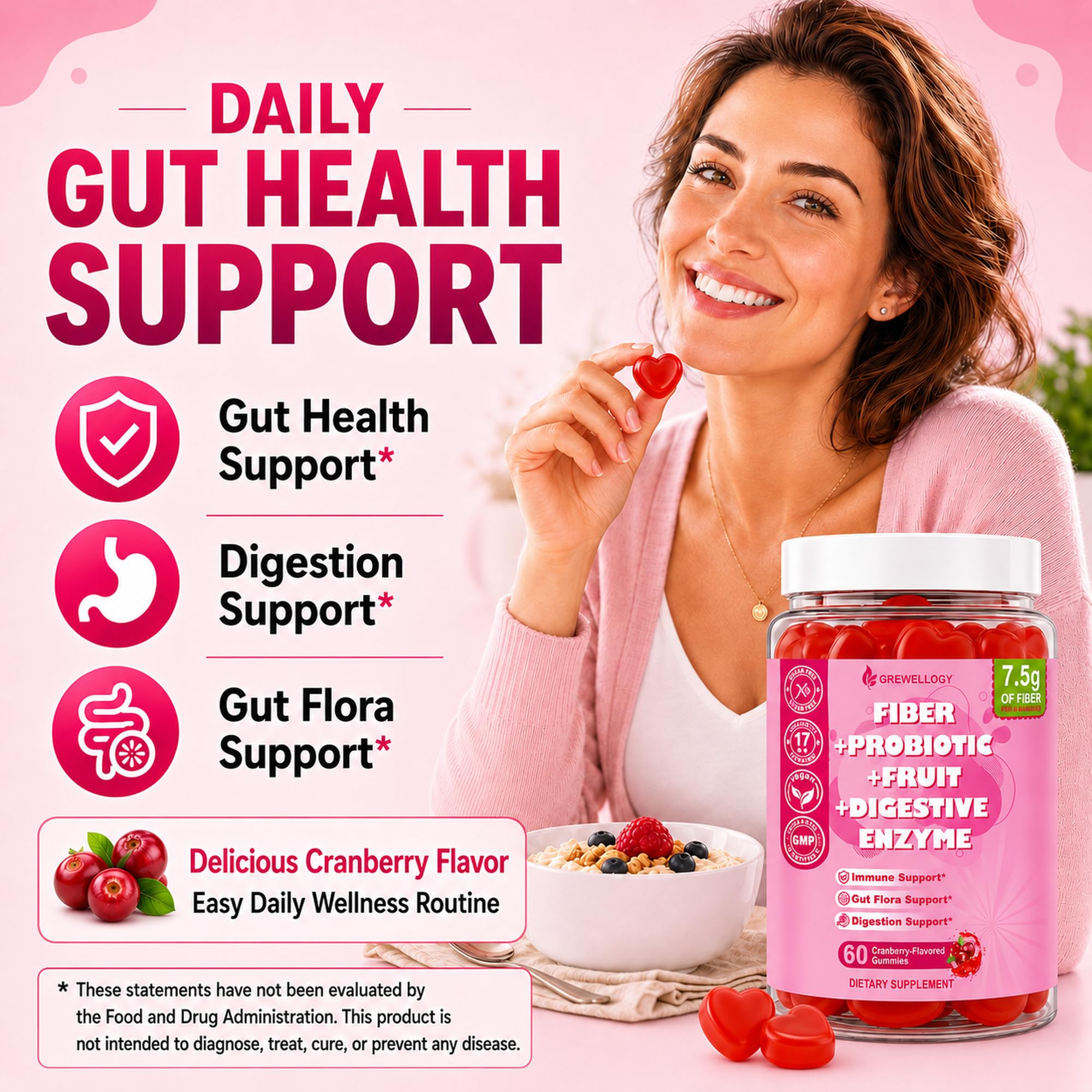 Grewellogy daily Fiber Gummies serving size on a plate