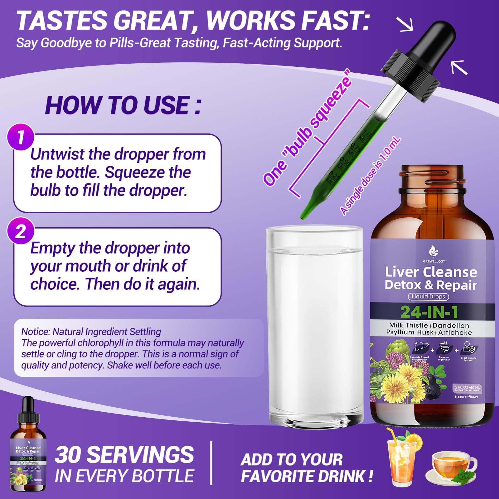 Grewellogy Milk Thistle Liquid Drops with measuring dropper