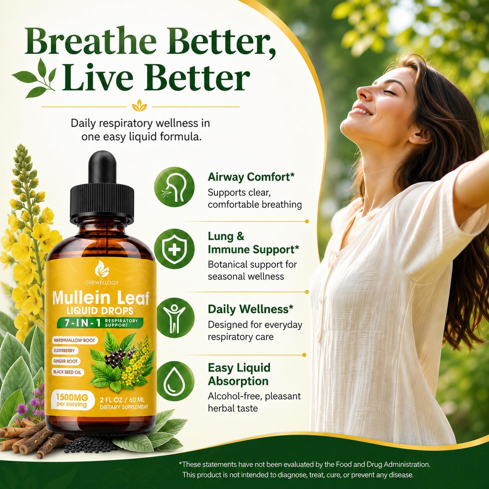 Grewellogy Mullein Drops 1500mg bottle side view