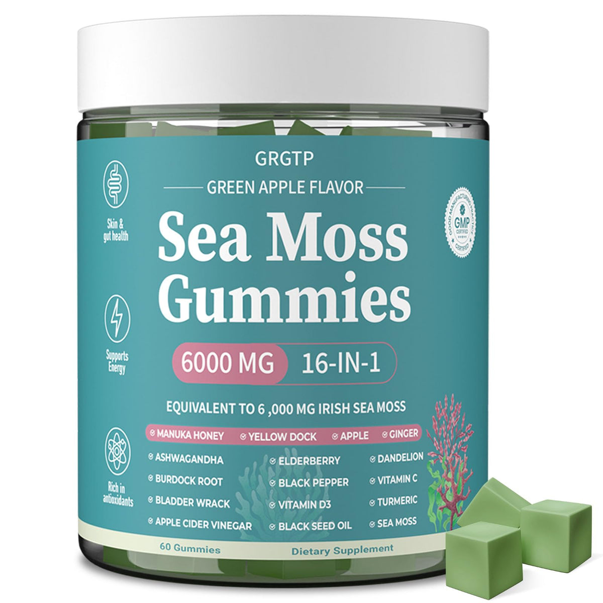 GRGTP 16-in-1 sea moss gummies bottle front view