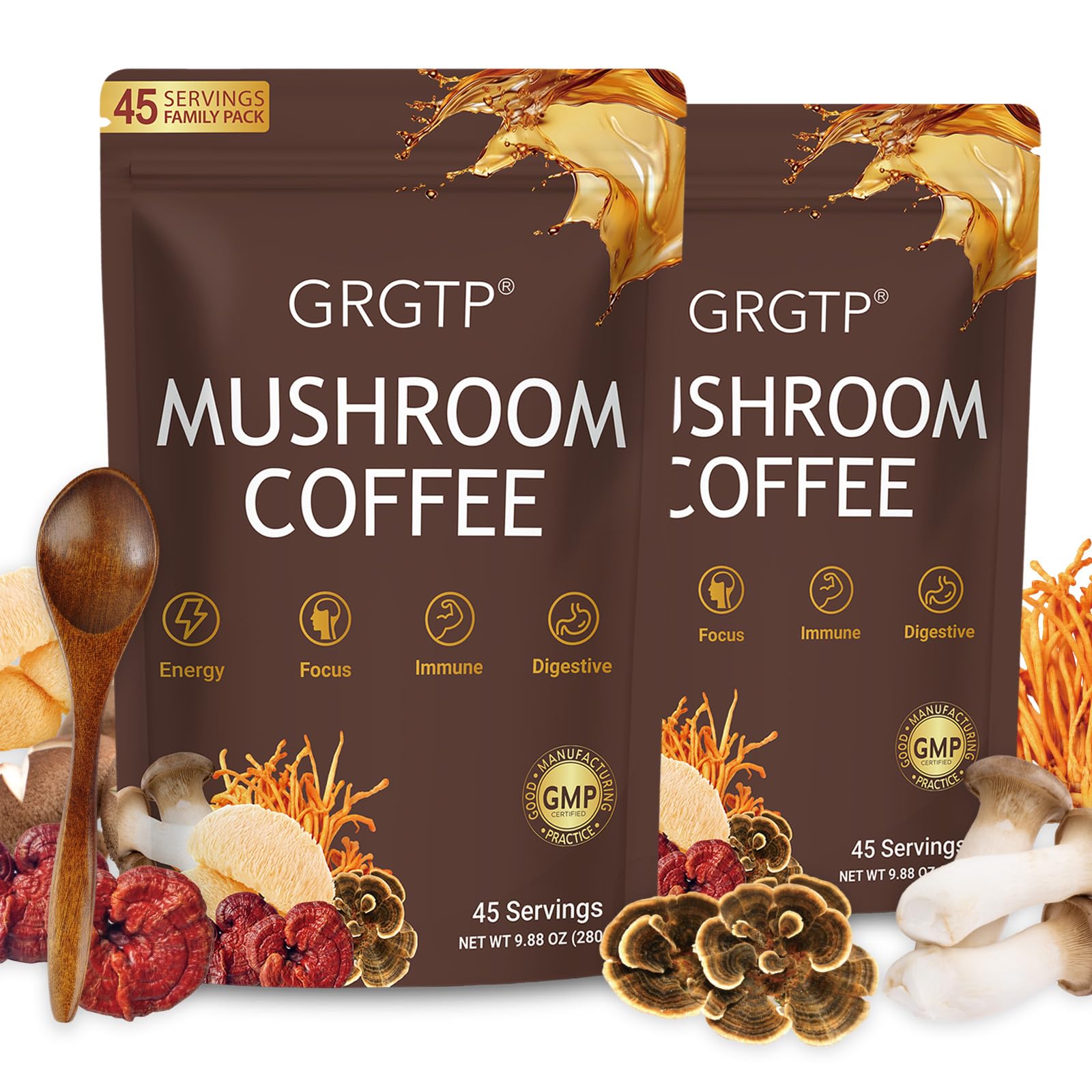 GRGTP Adaptogenic Mushroom Coffee Blend packaging front view