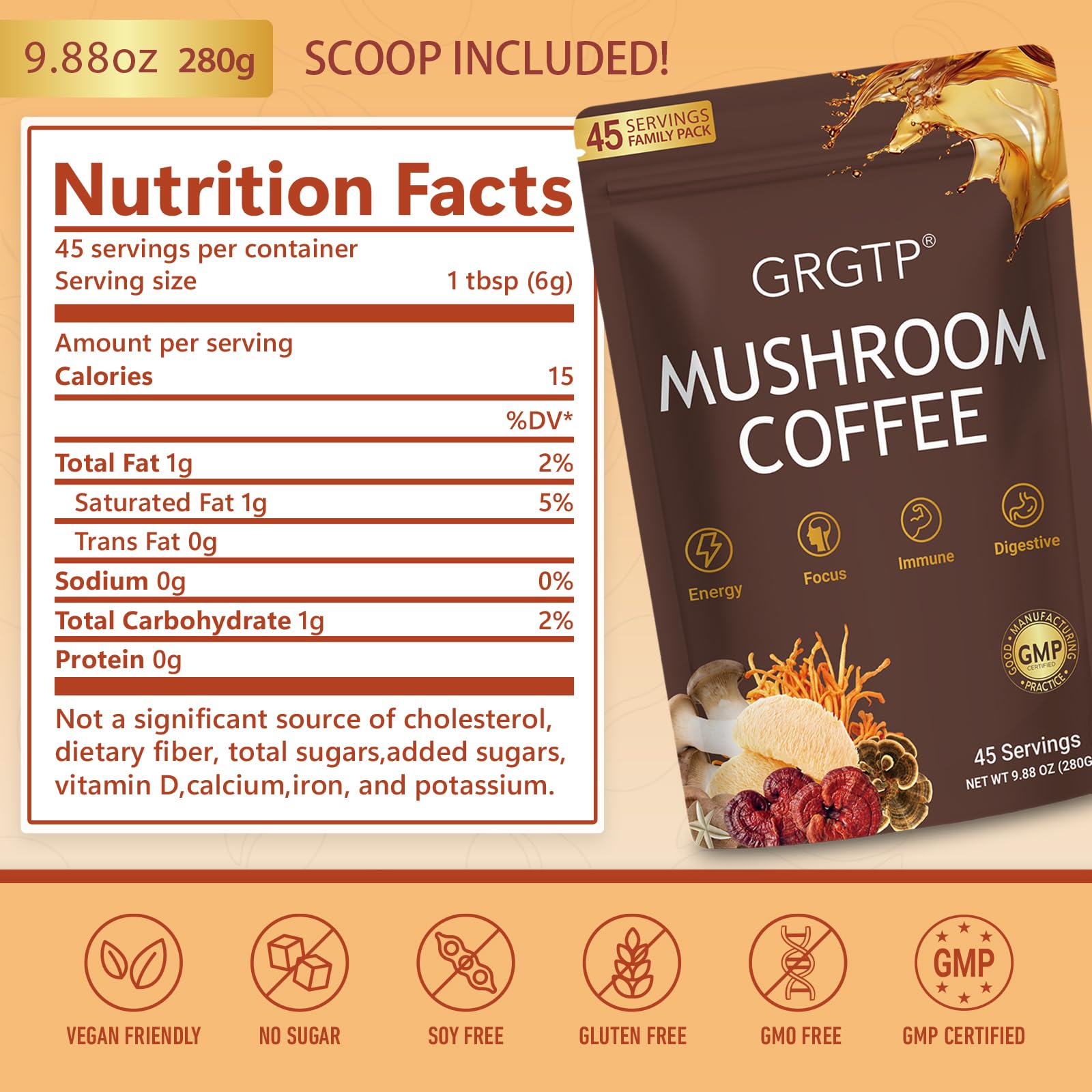 GRGTP Adaptogenic Mushroom Coffee Blend serving suggestion
