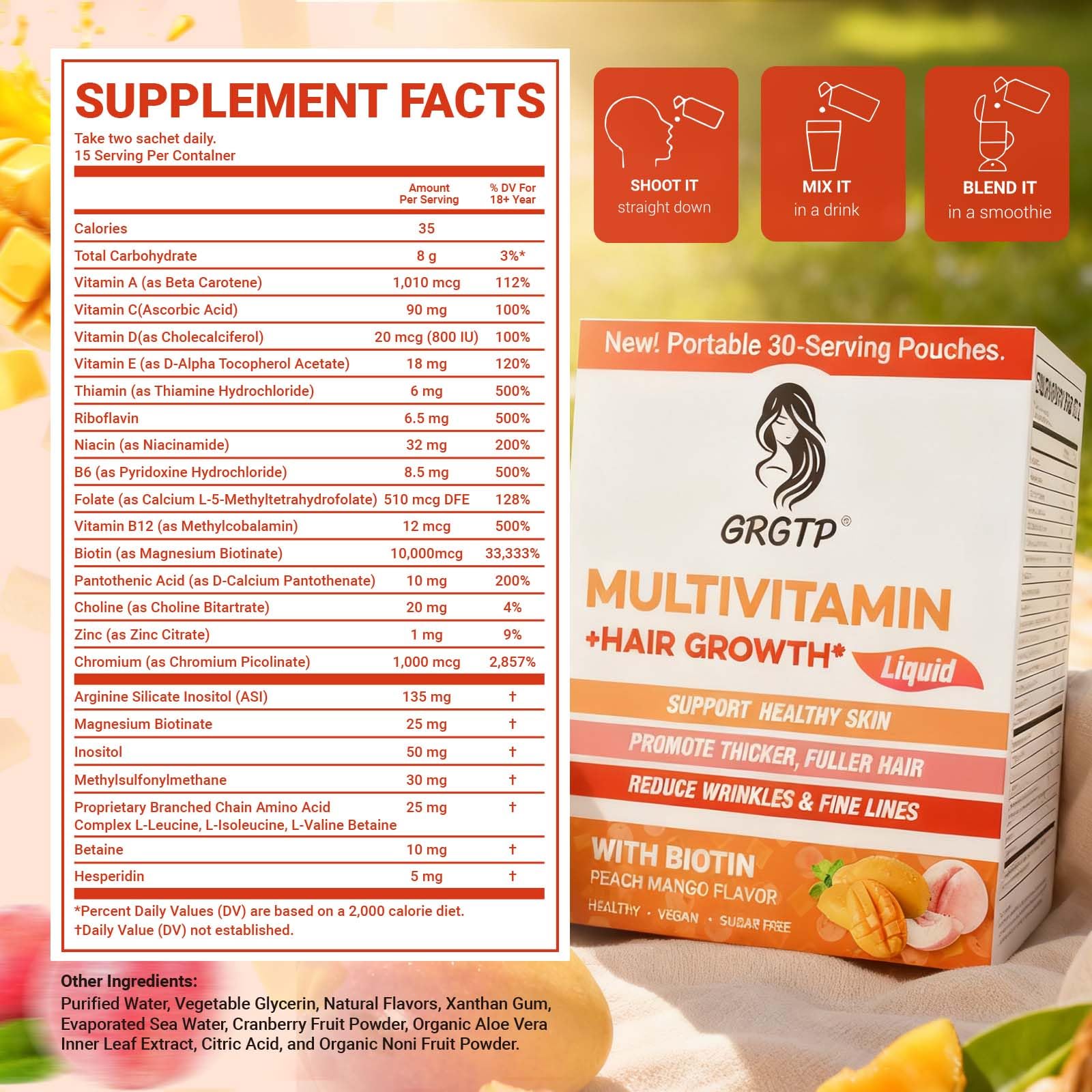 GRGTP Multivitamin Liquid 15.22 Fl Oz Peach Mango packaging