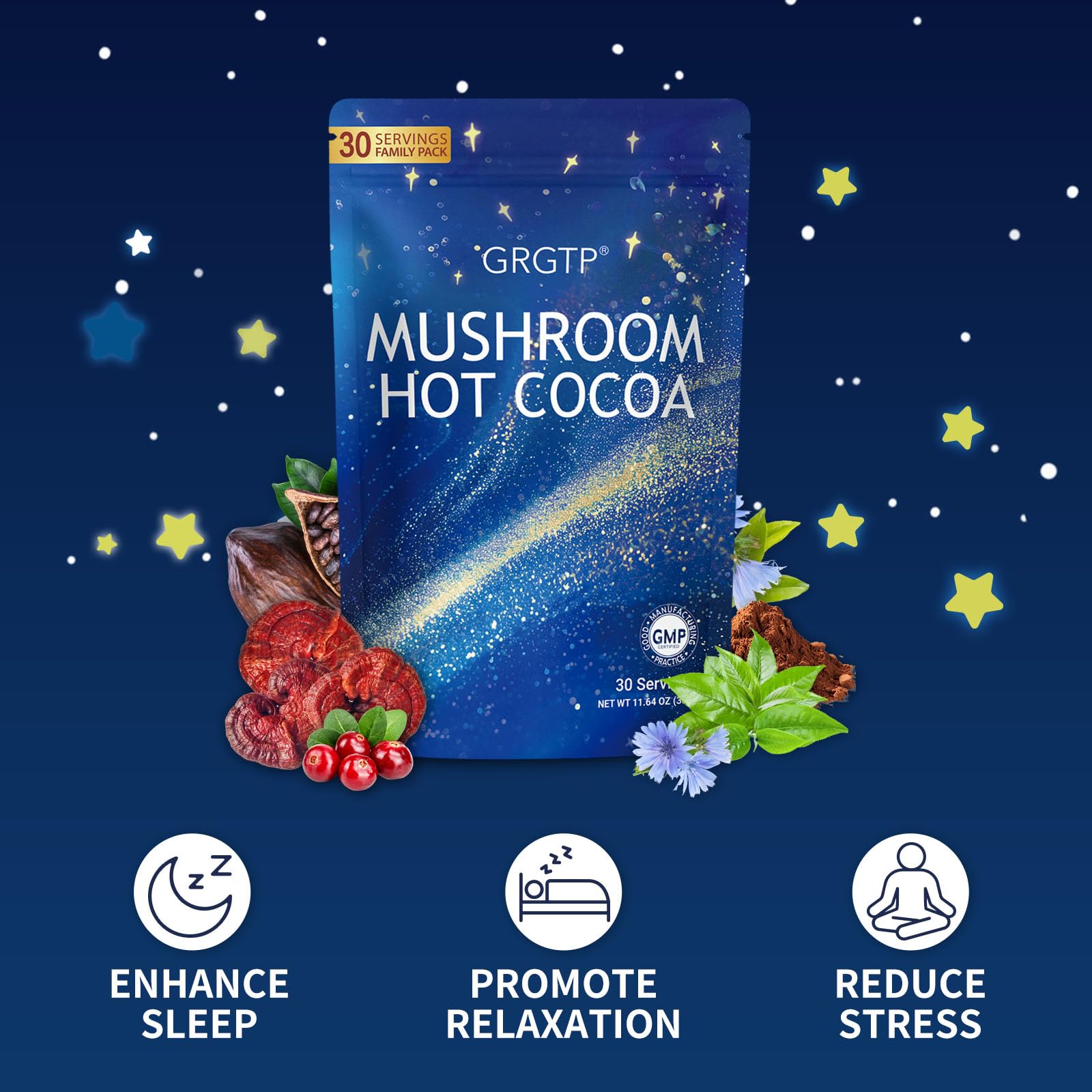 GRGTP Reishi Mushroom Hot Cocoa with a cup and spoon