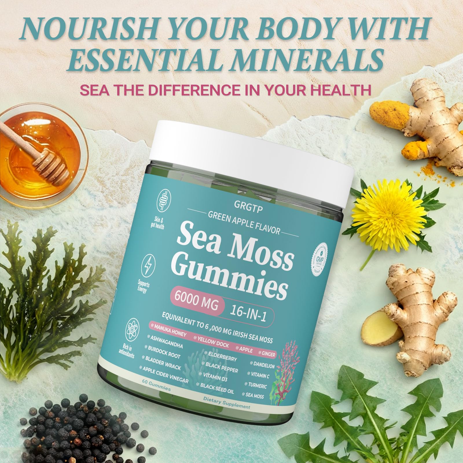 GRGTP sea moss gummies with turmeric and ashwagandha
