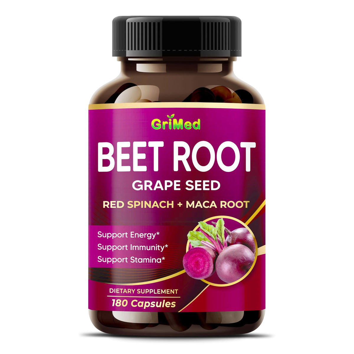 GriMed Beet Root Capsules 180 count front view
