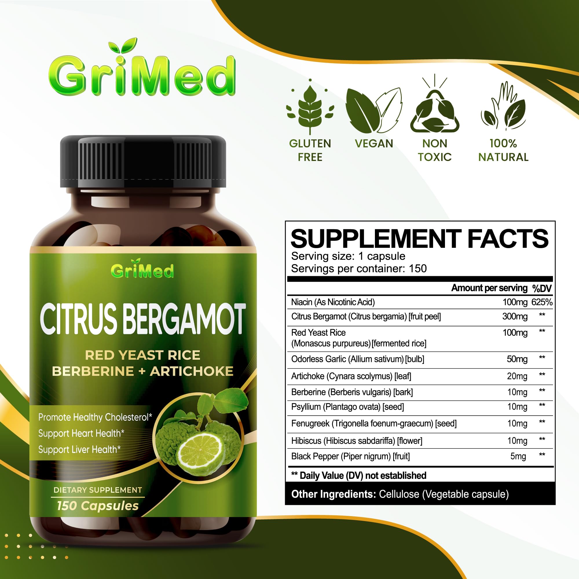 GriMed Citrus Bergamot capsules on a wooden table