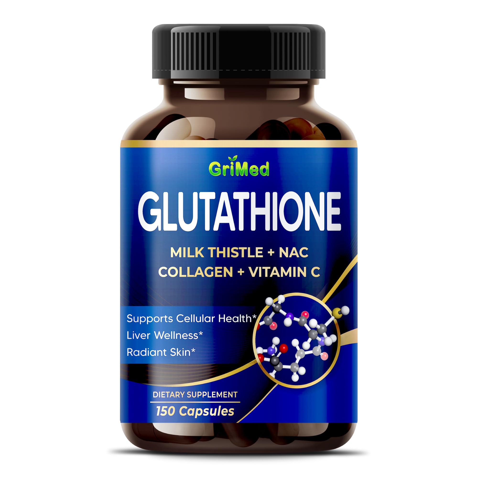 GriMed Glutathione Supplement 150 capsules bottle front view