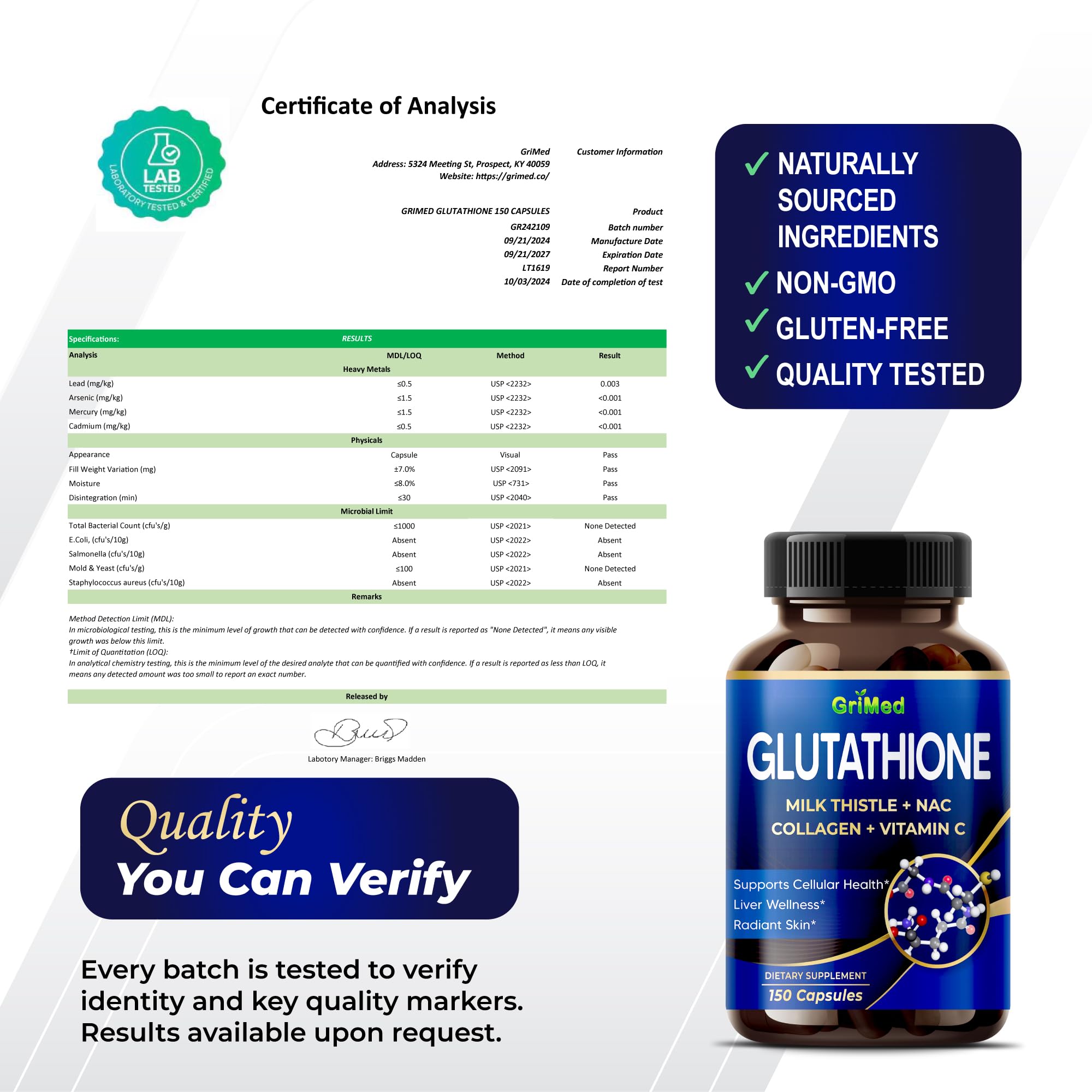 GriMed Glutathione Supplement displayed with other health supplements