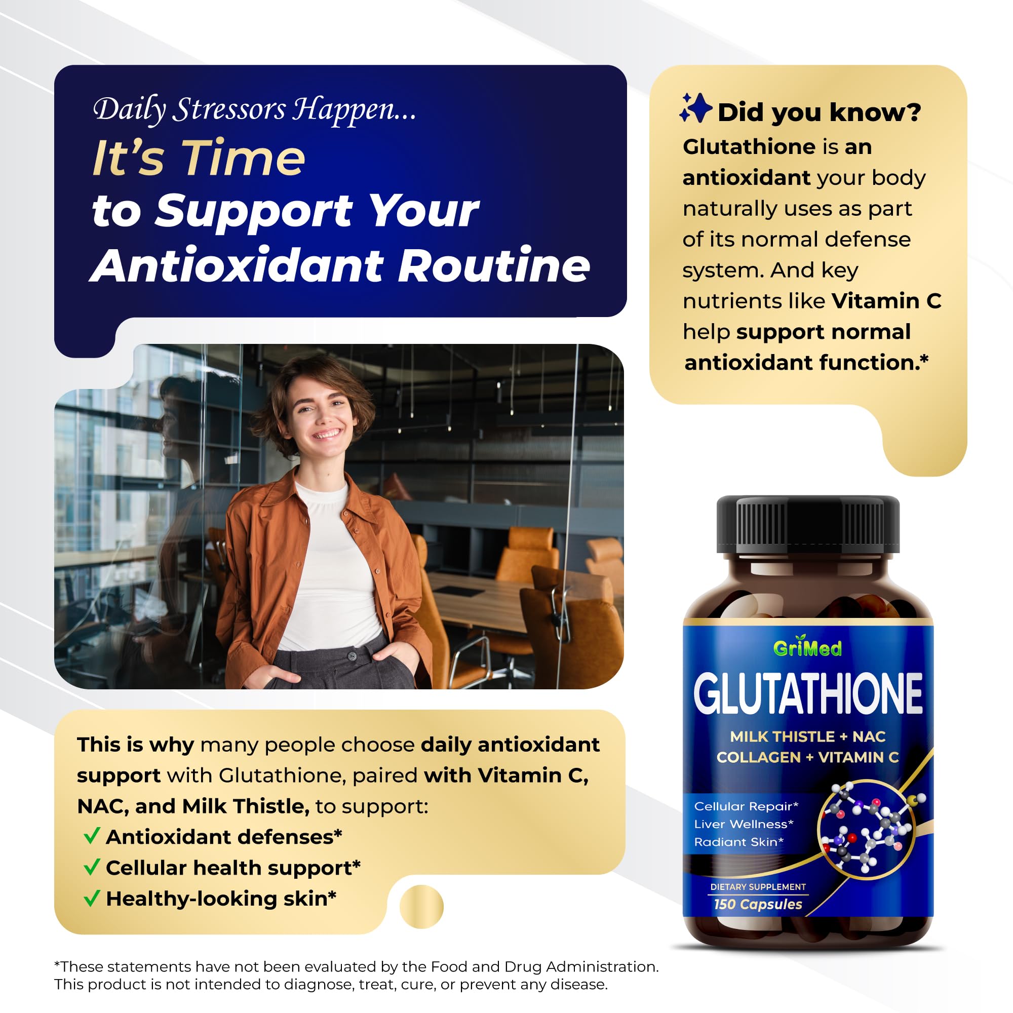 GriMed Glutathione Supplement with Milk Thistle and Collagen ingredients