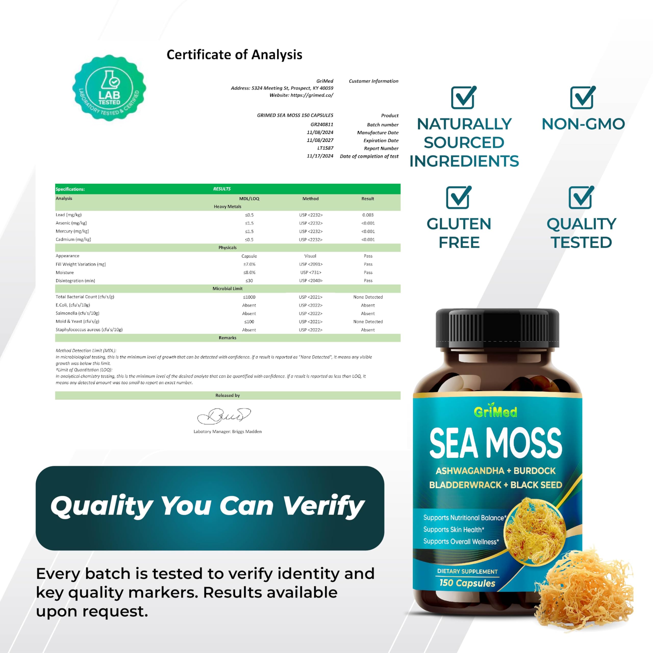 GriMed Sea Moss Capsules with measuring spoon