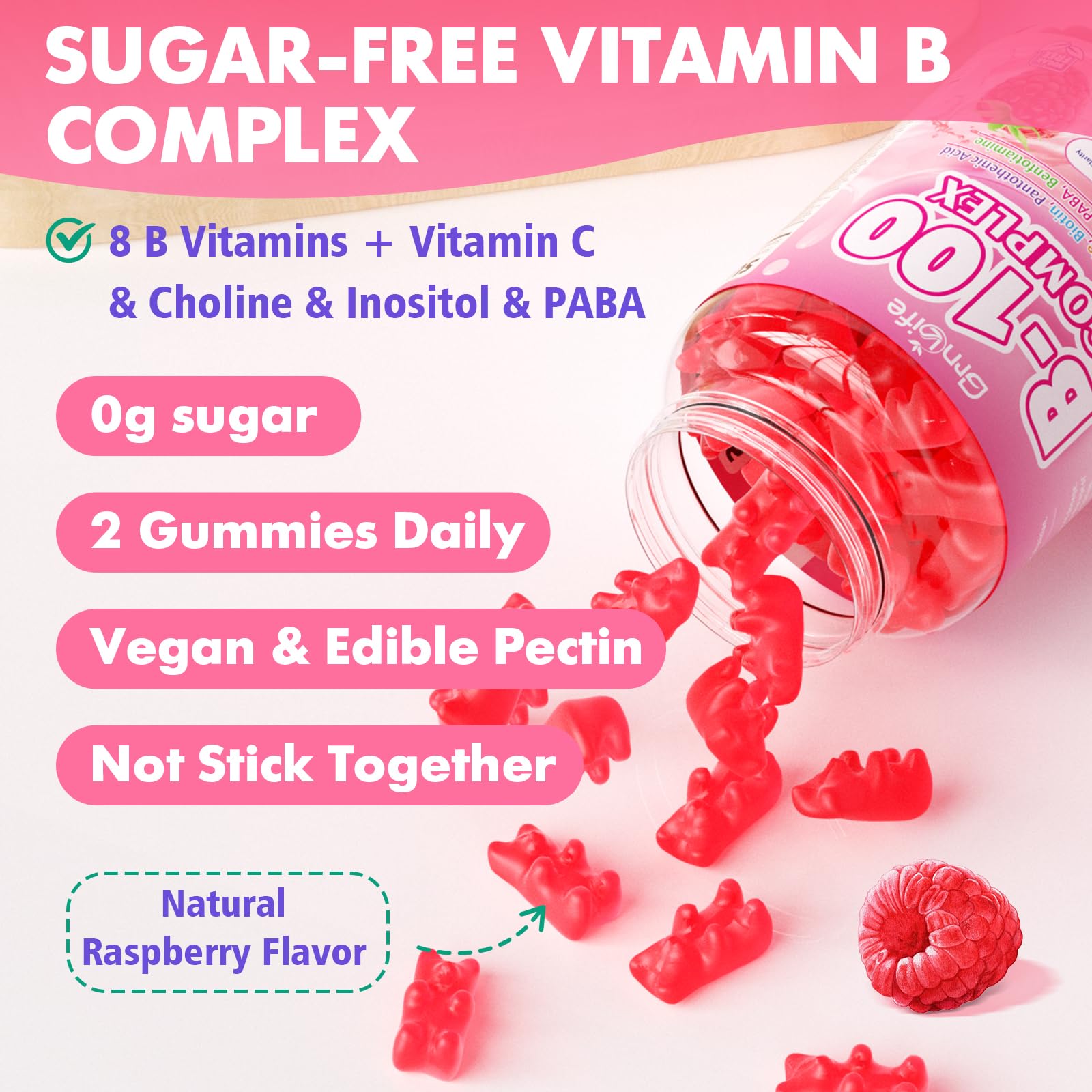 GrnLife B Complex Gummies bottle back view with dosage details