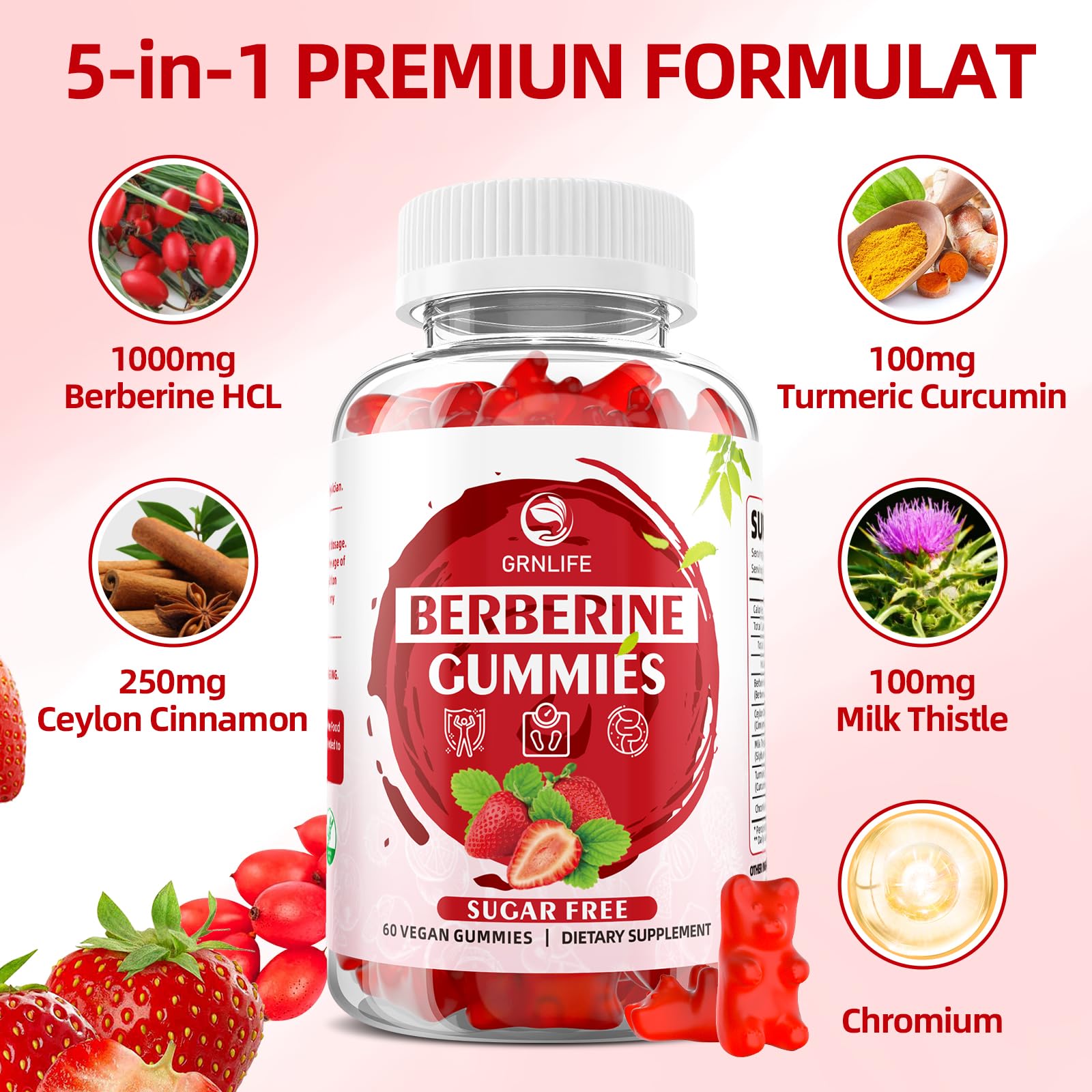 GrnLife Berberine Gummies ingredients list on packaging