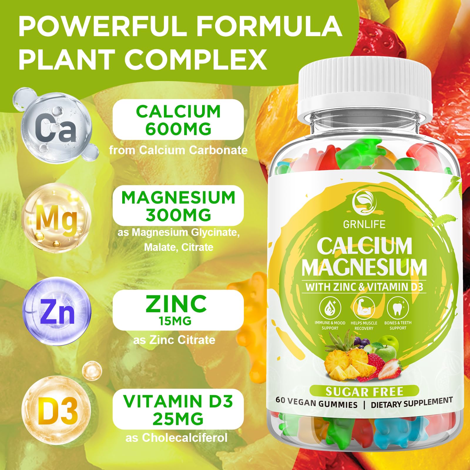 GrnLife Calcium Magnesium Zinc Gummies packaging side view