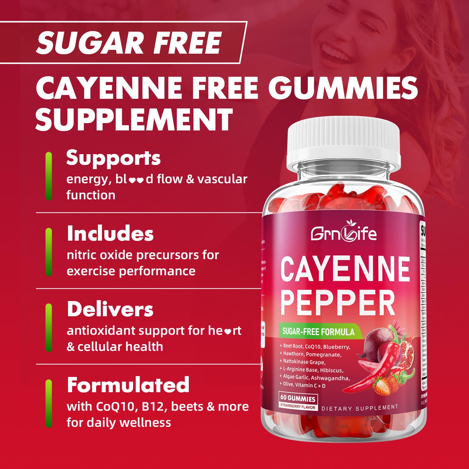 GrnLife Cayenne Pepper Beetroot Gummies on a wooden table