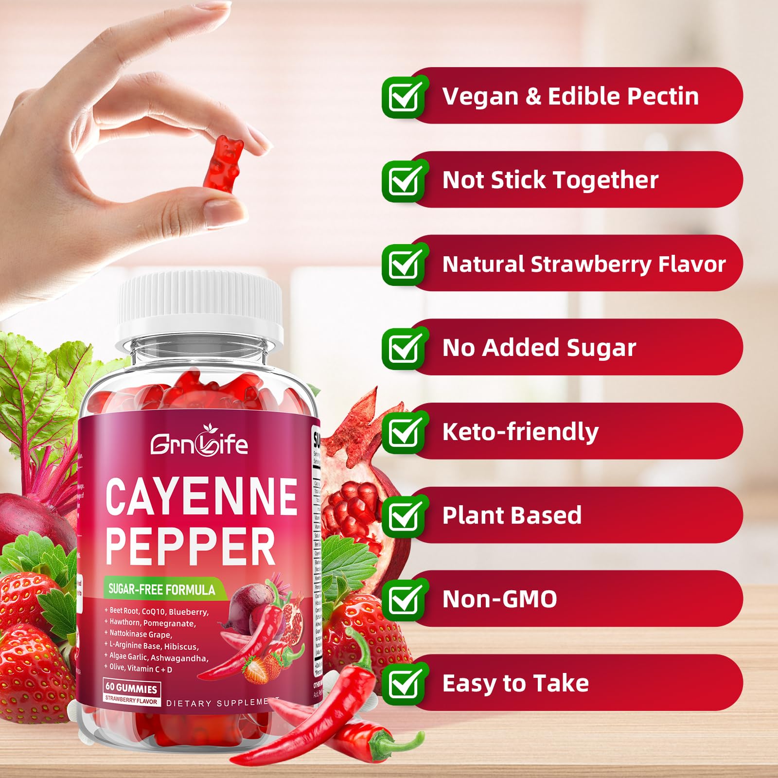 GrnLife Cayenne Pepper Beetroot Gummies with fresh ingredients