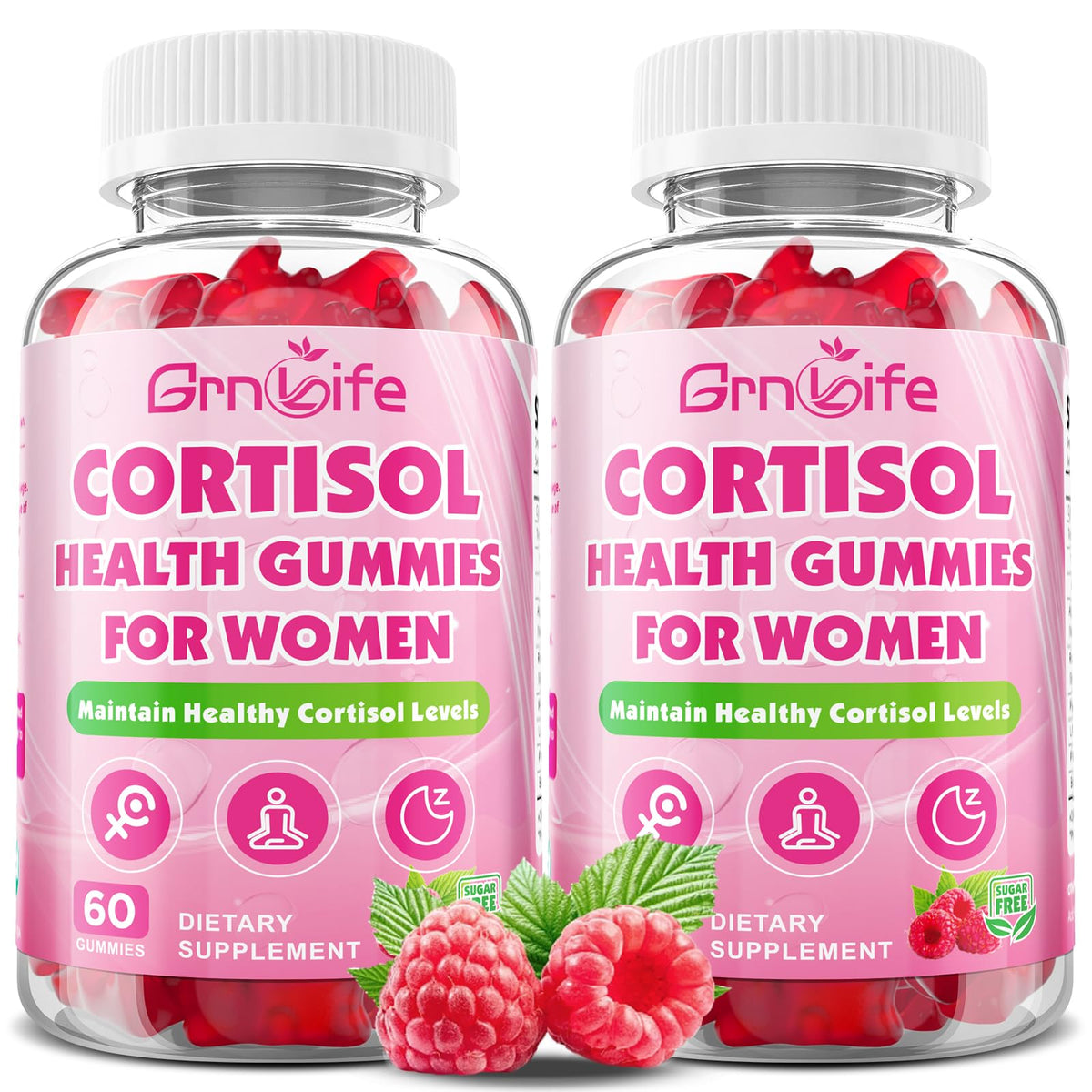 GrnLife Cortisol Gummies for Women, Raspberry flavour front view