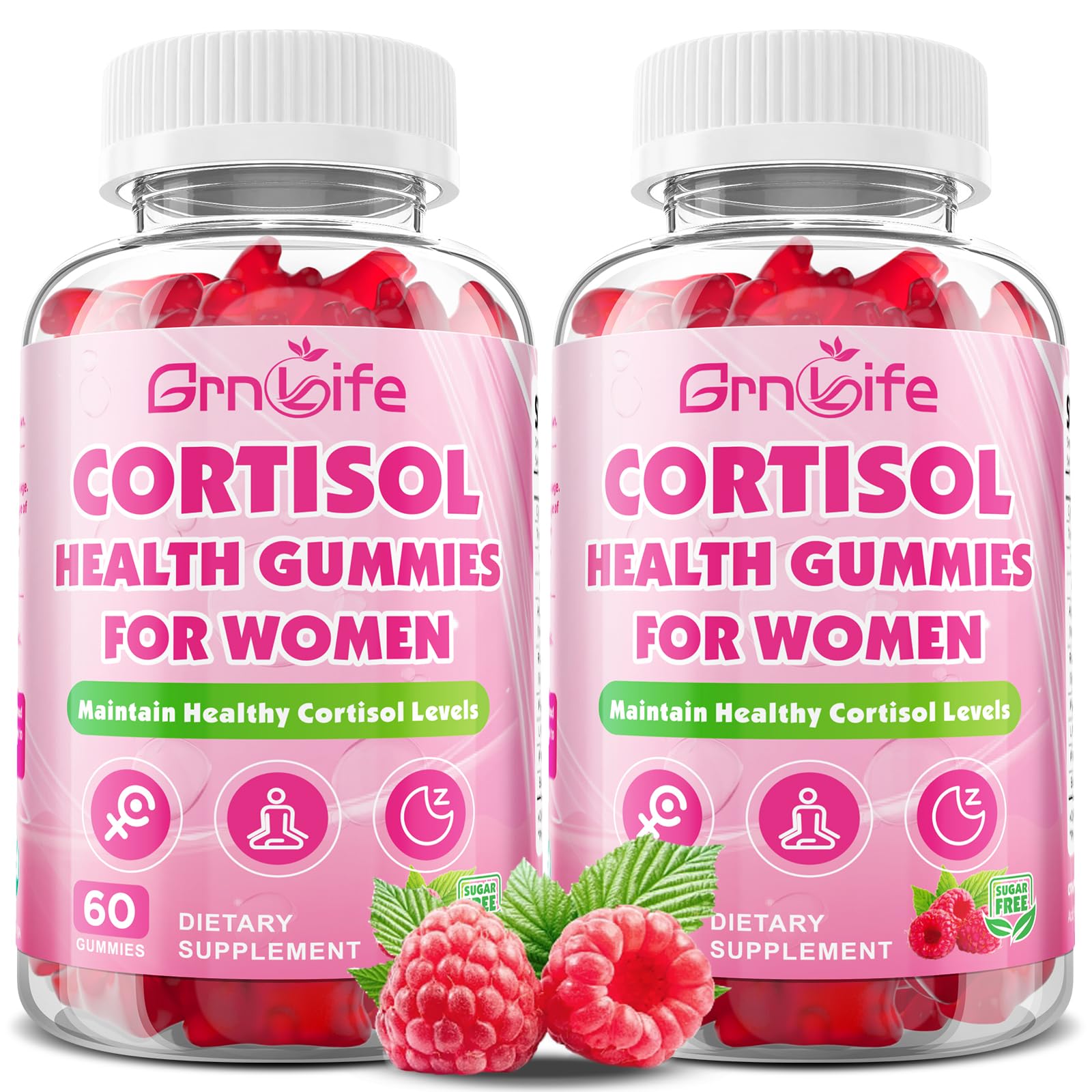 GrnLife Cortisol Gummies for Women, Raspberry flavour front view