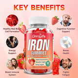 GrnLife Iron Gummies displayed on a wooden table