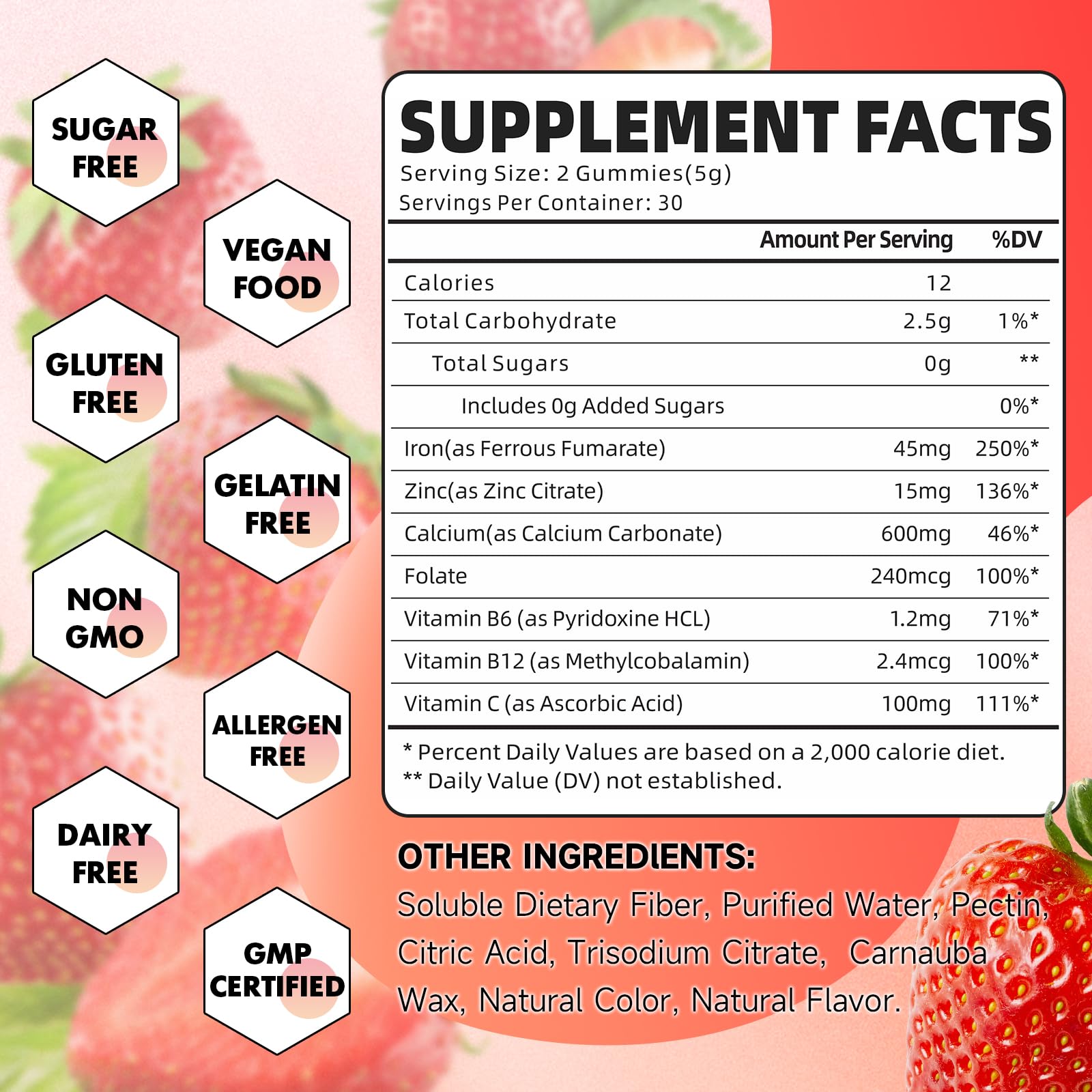 GrnLife Iron Gummies packaging showing nutritional information
