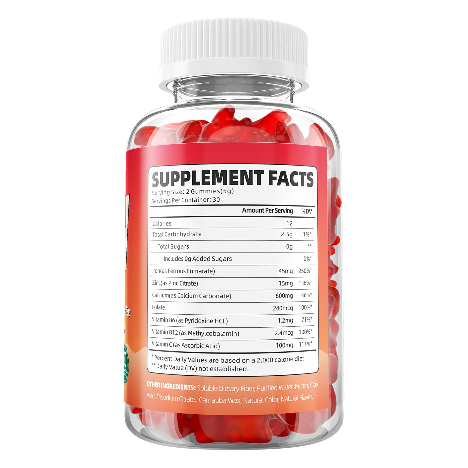 GrnLife Iron Gummies with fresh strawberries as a background