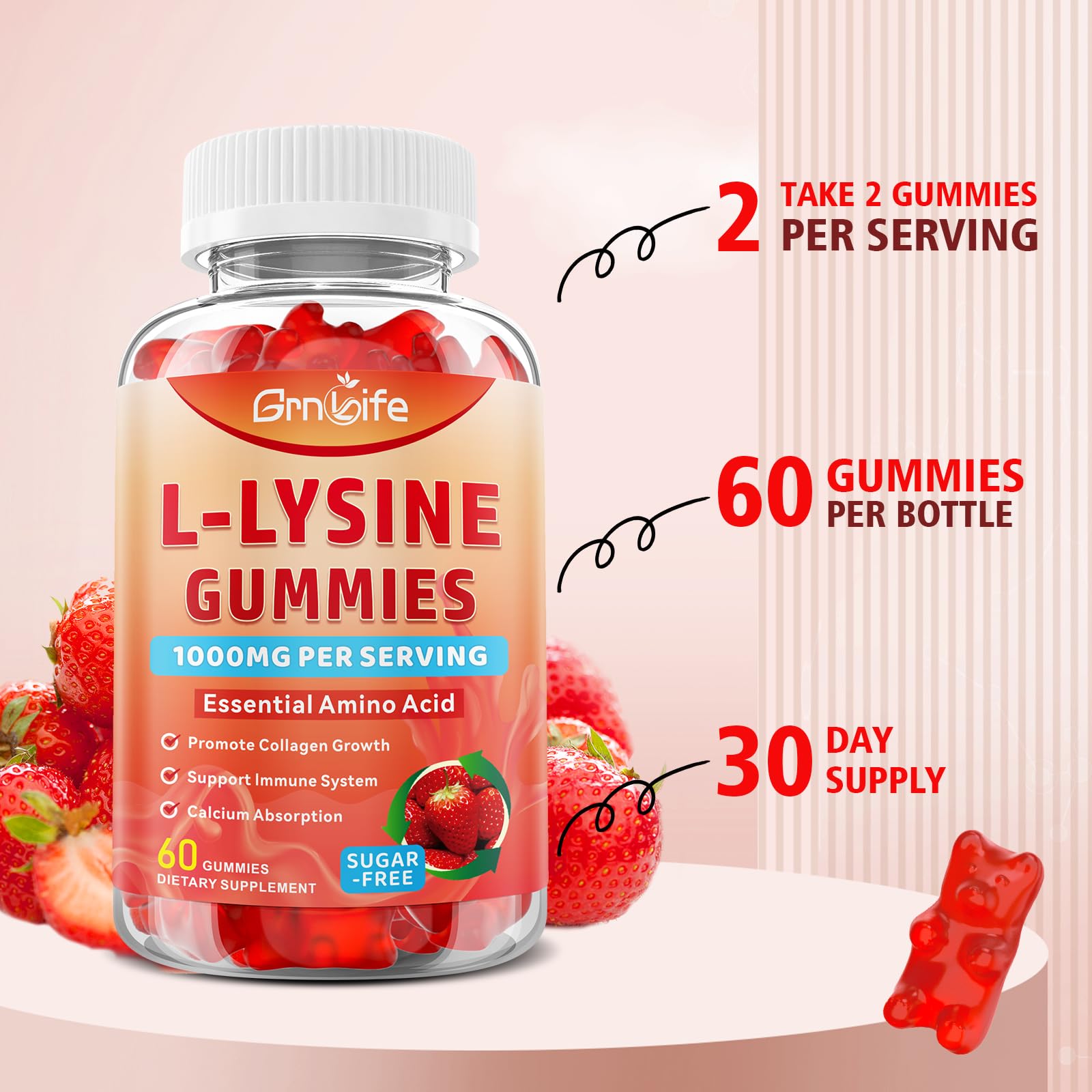 GrnLife L-Lysine Gummies 1000mg back view of packaging