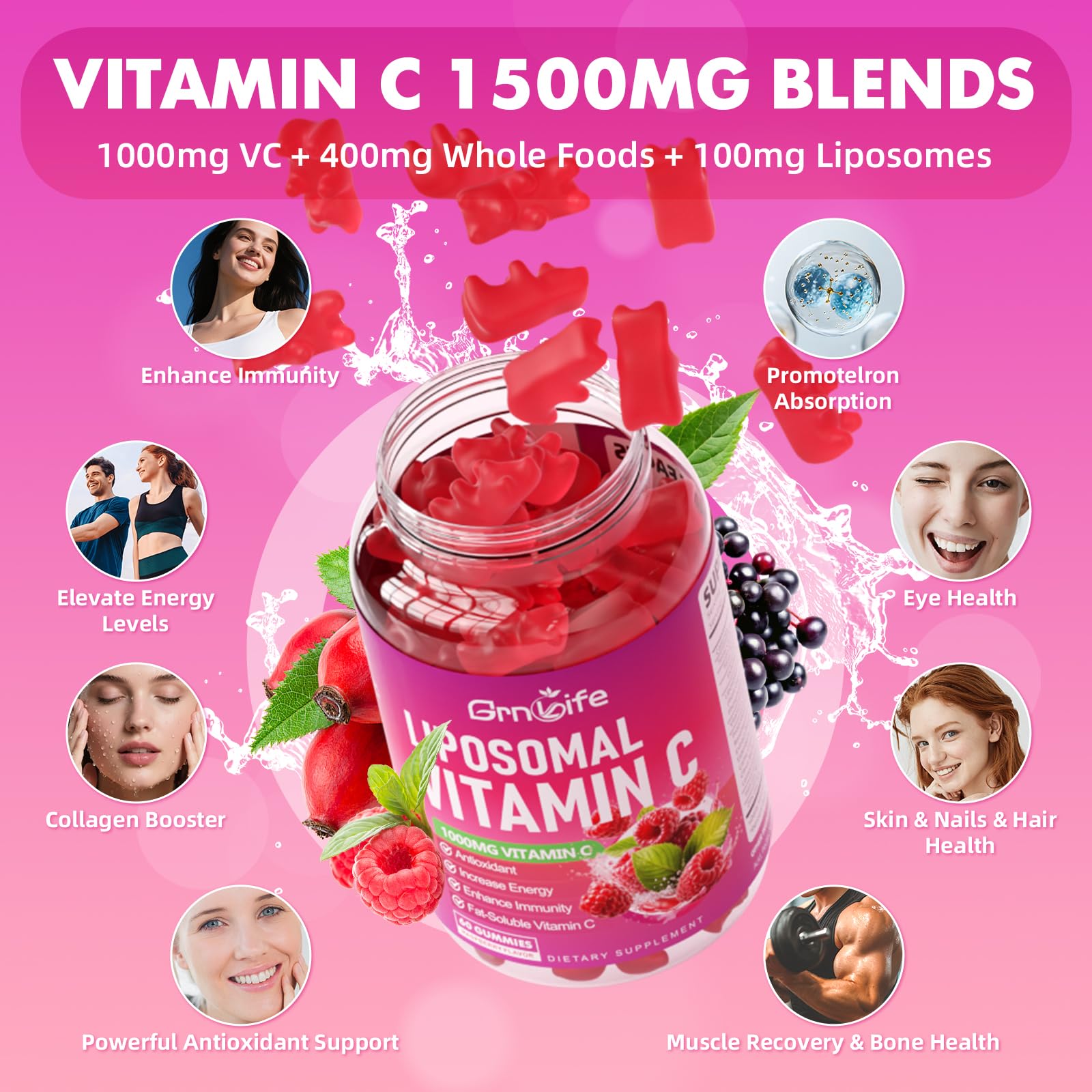 GrnLife Liposomal Vitamin C Gummies 1000mg close-up of gummies