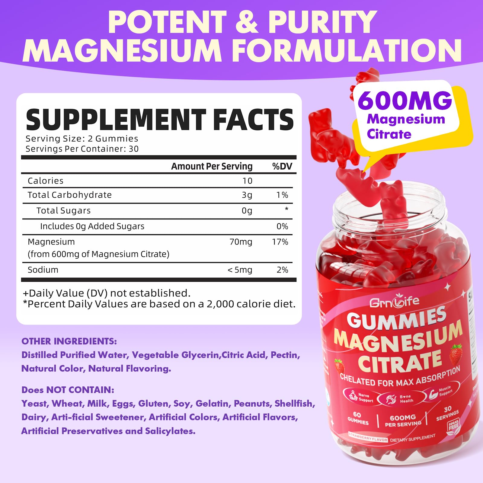 GrnLife Magnesium Citrate Gummies 600MG gummies close-up