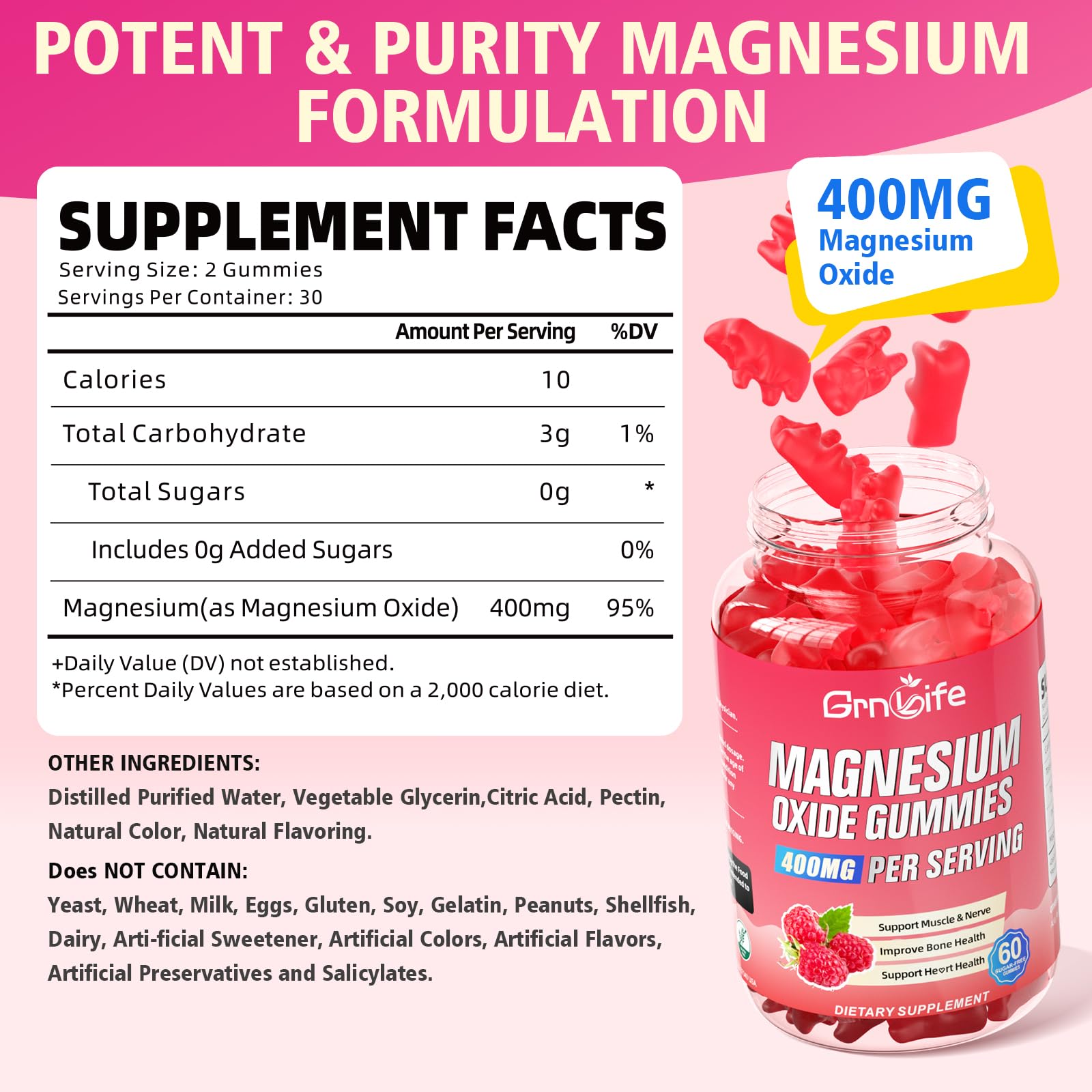GrnLife Magnesium Oxide Gummies 400mg gummies close-up