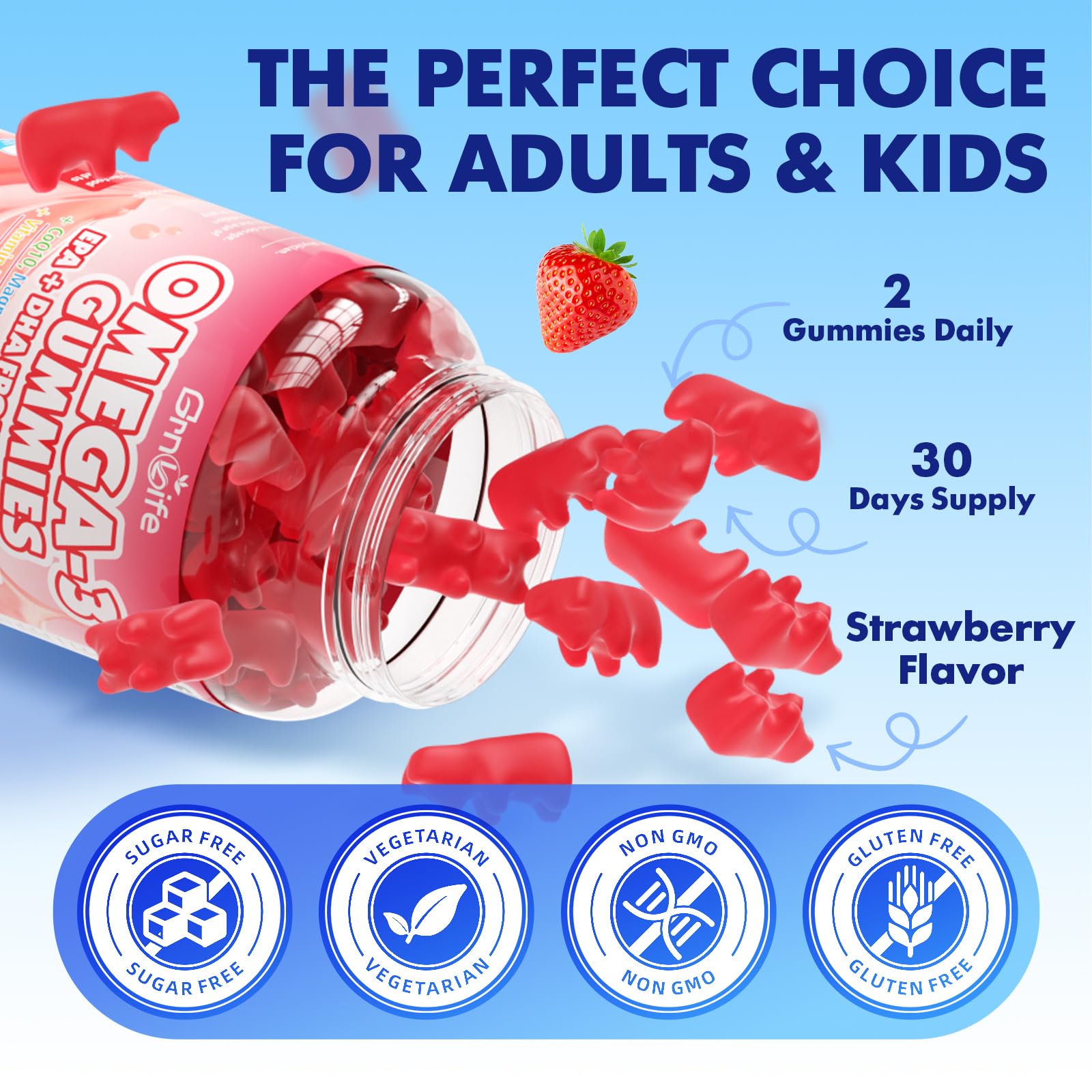 GrnLife Omega-3 Gummies lifestyle shot with fresh fruits