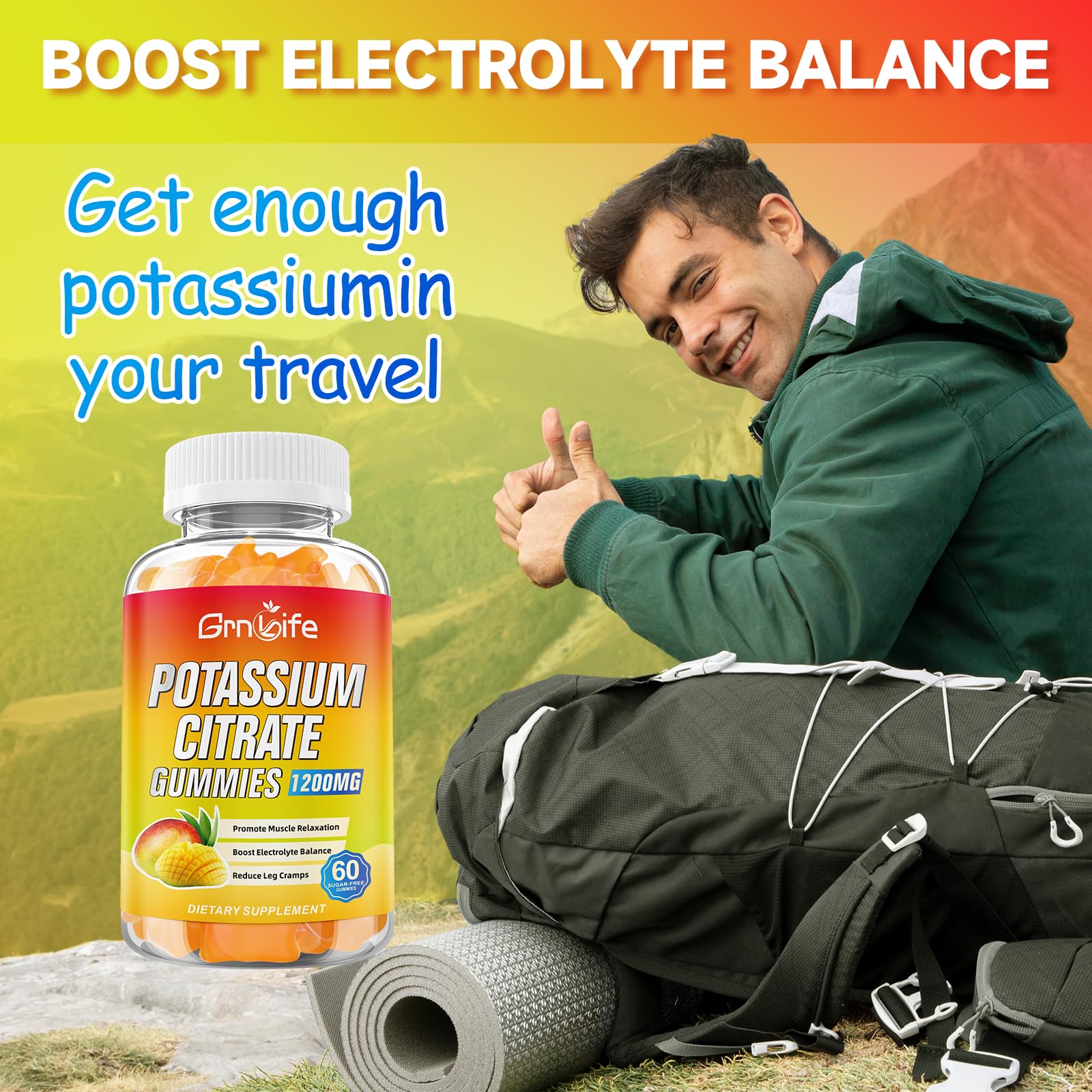 GrnLife Potassium Citrate Gummies 1200mg on a wooden table
