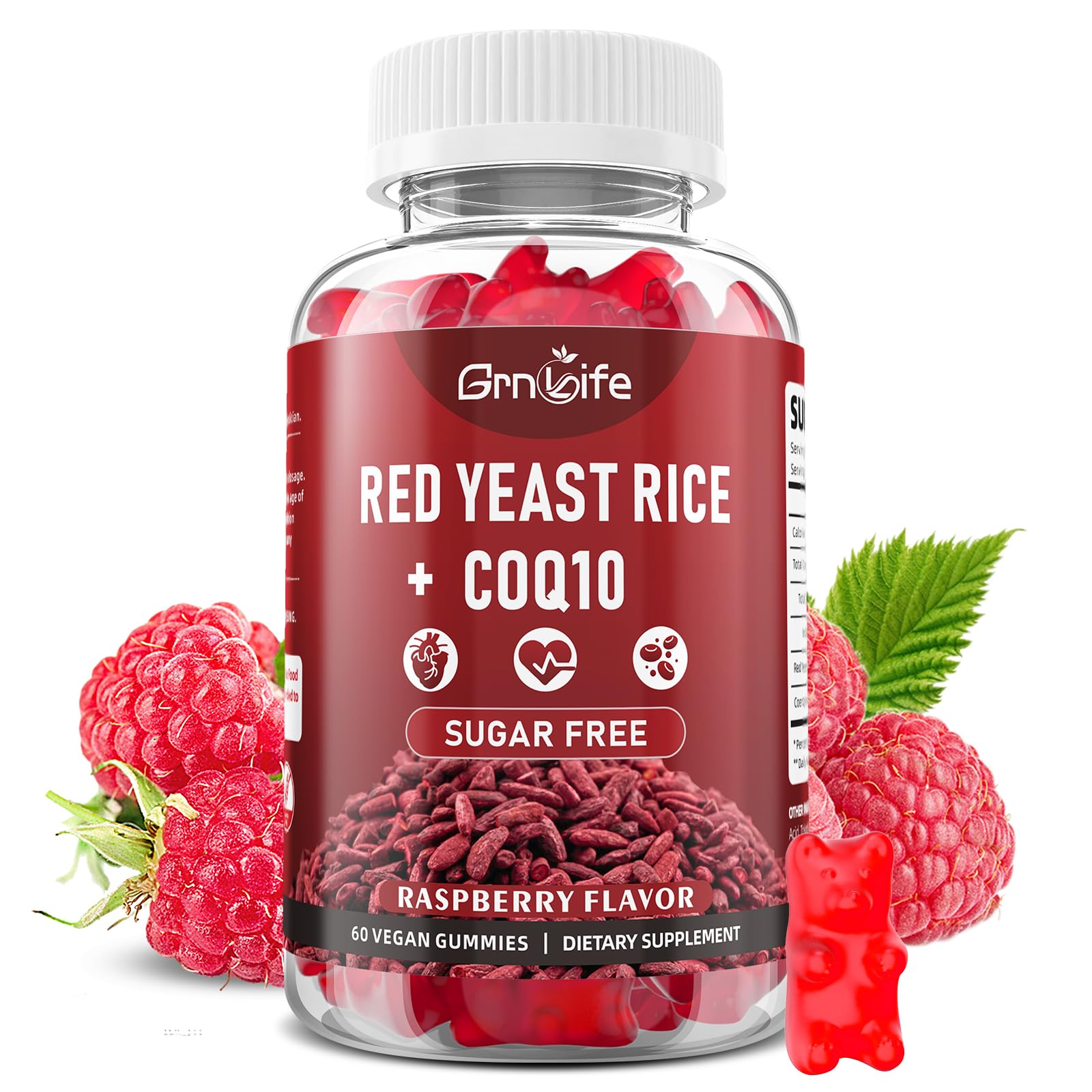 GrnLife Red Yeast Rice Gummies 60 count bottle front view