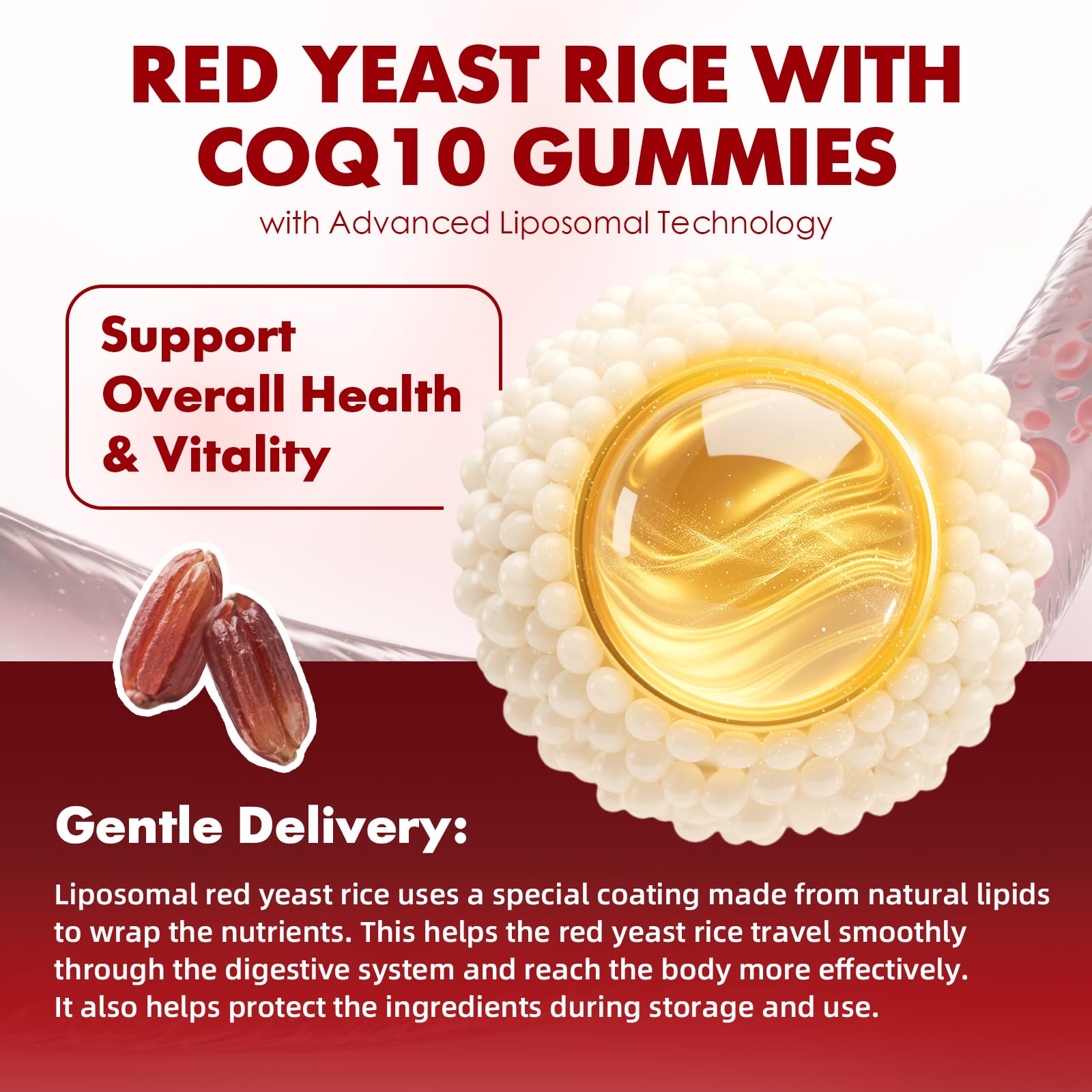 GrnLife Red Yeast Rice Gummies bottle with gummies scattered