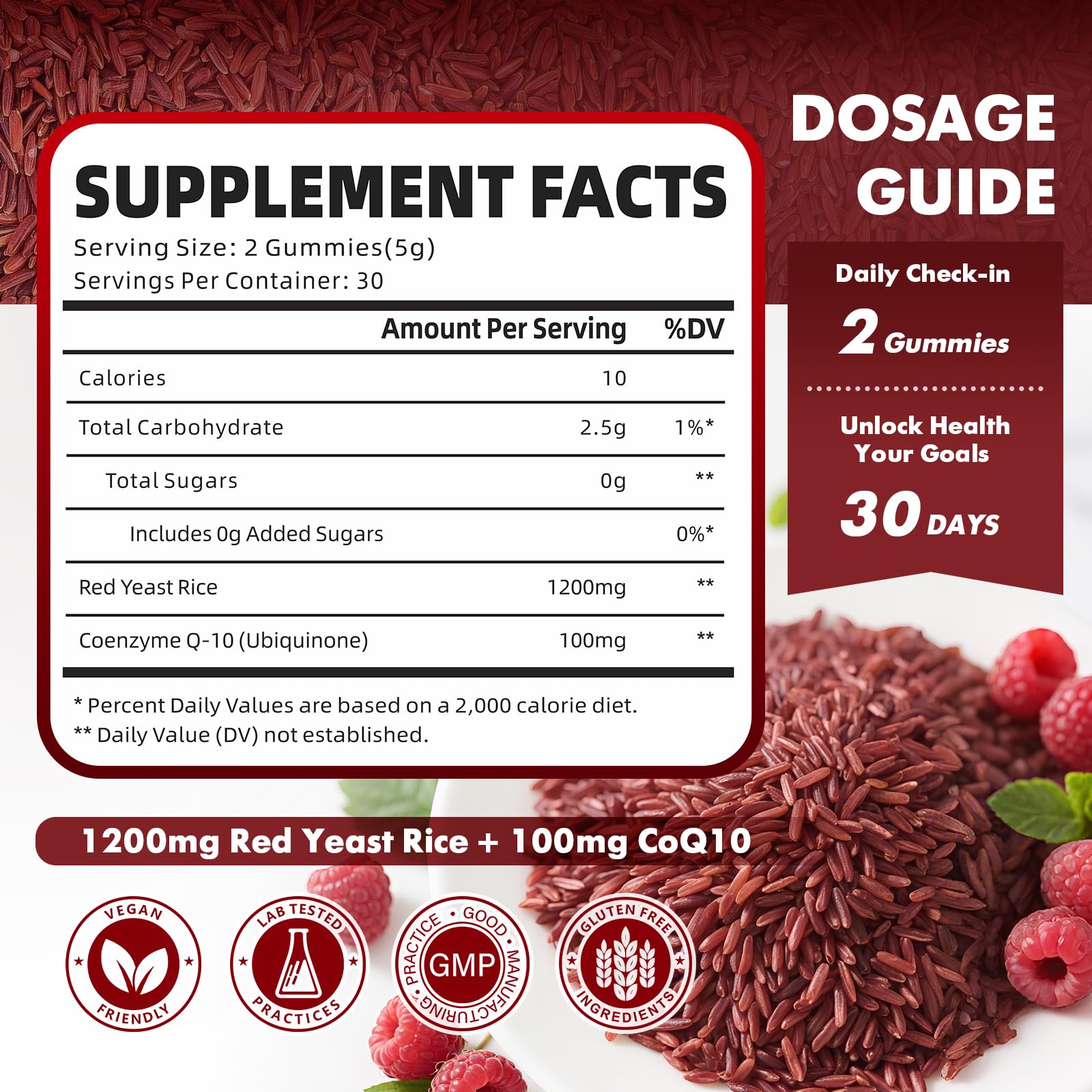 GrnLife Red Yeast Rice Gummies bottle with raspberry flavour