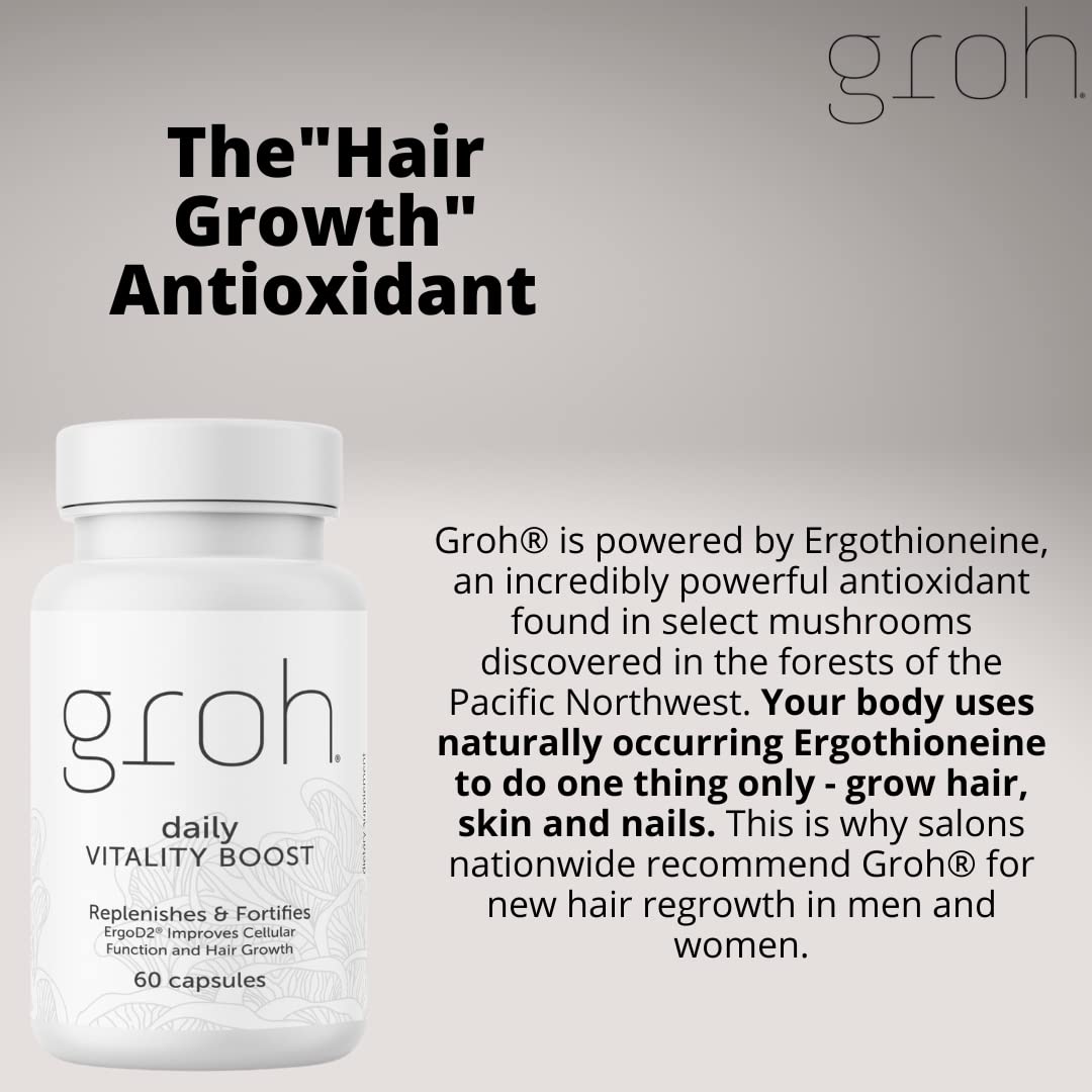 GROH All-Natural Blended Vitamin & Mineral Supplement capsules on a wooden table