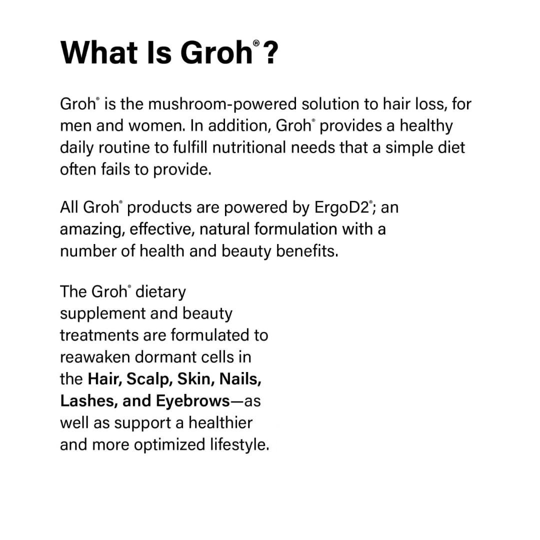 GROH All-Natural Blended Vitamin & Mineral Supplement packaging with mushrooms