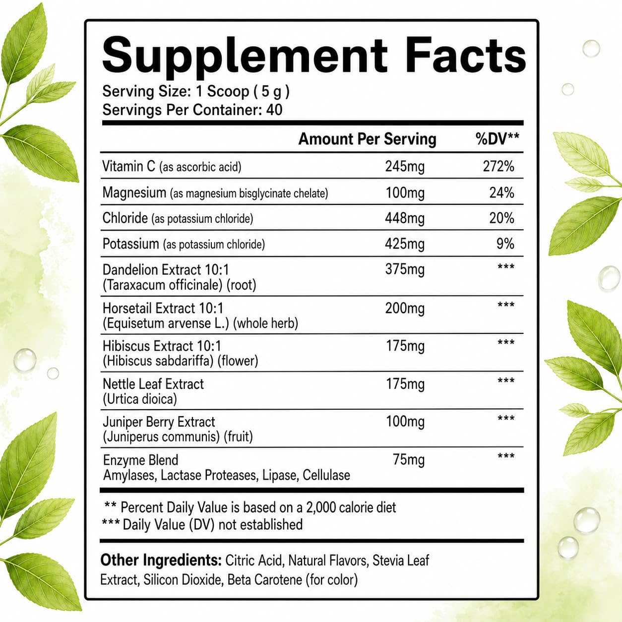 GROHESE Peach Mango Debloat Powder ingredients close-up
