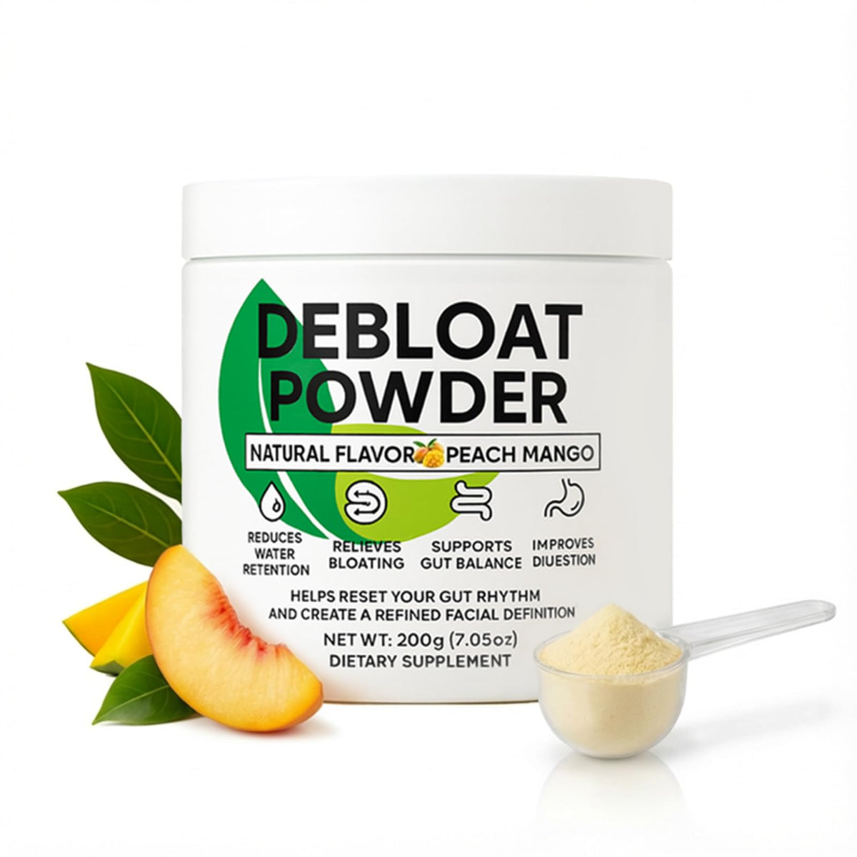 GROHESE Peach Mango Debloat Powder jar front view