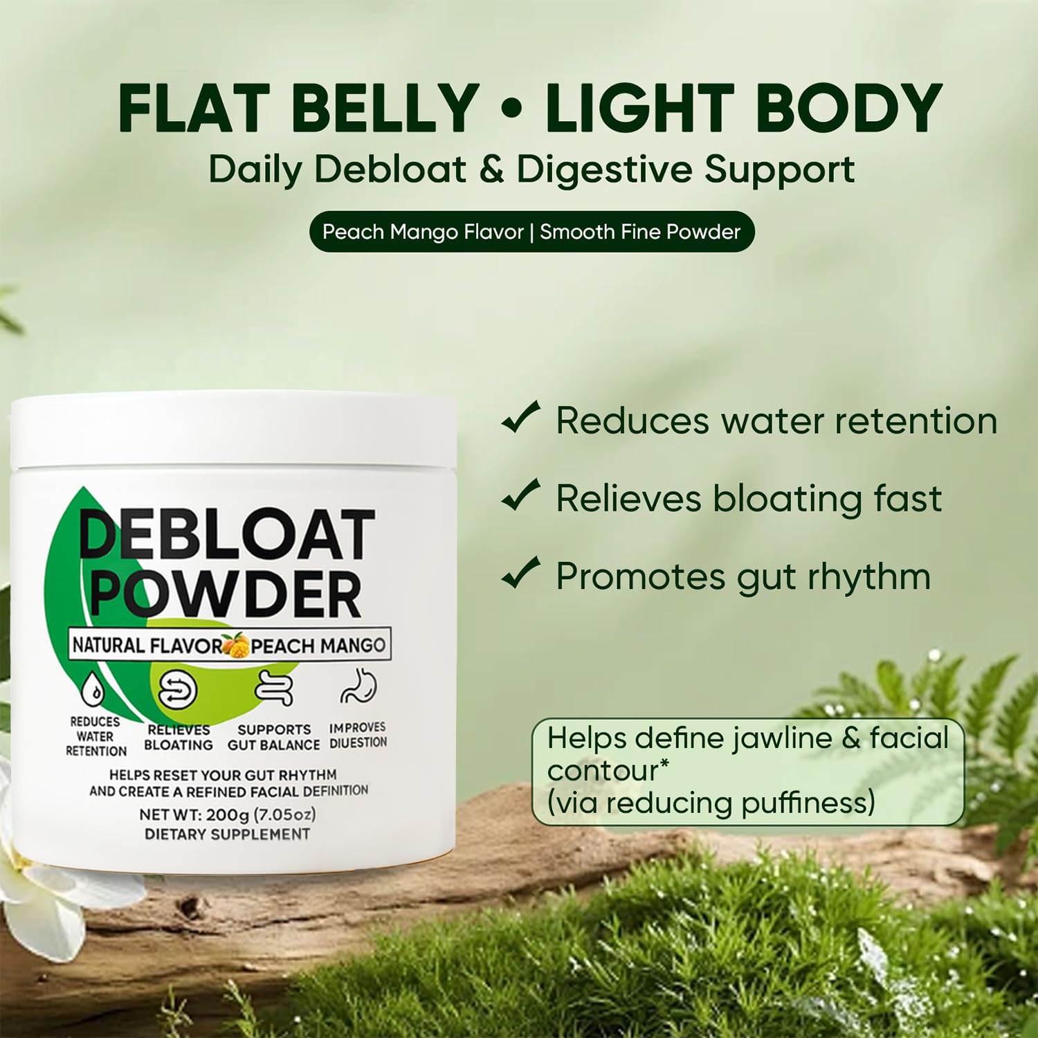 GROHESE Peach Mango Debloat Powder jar side view