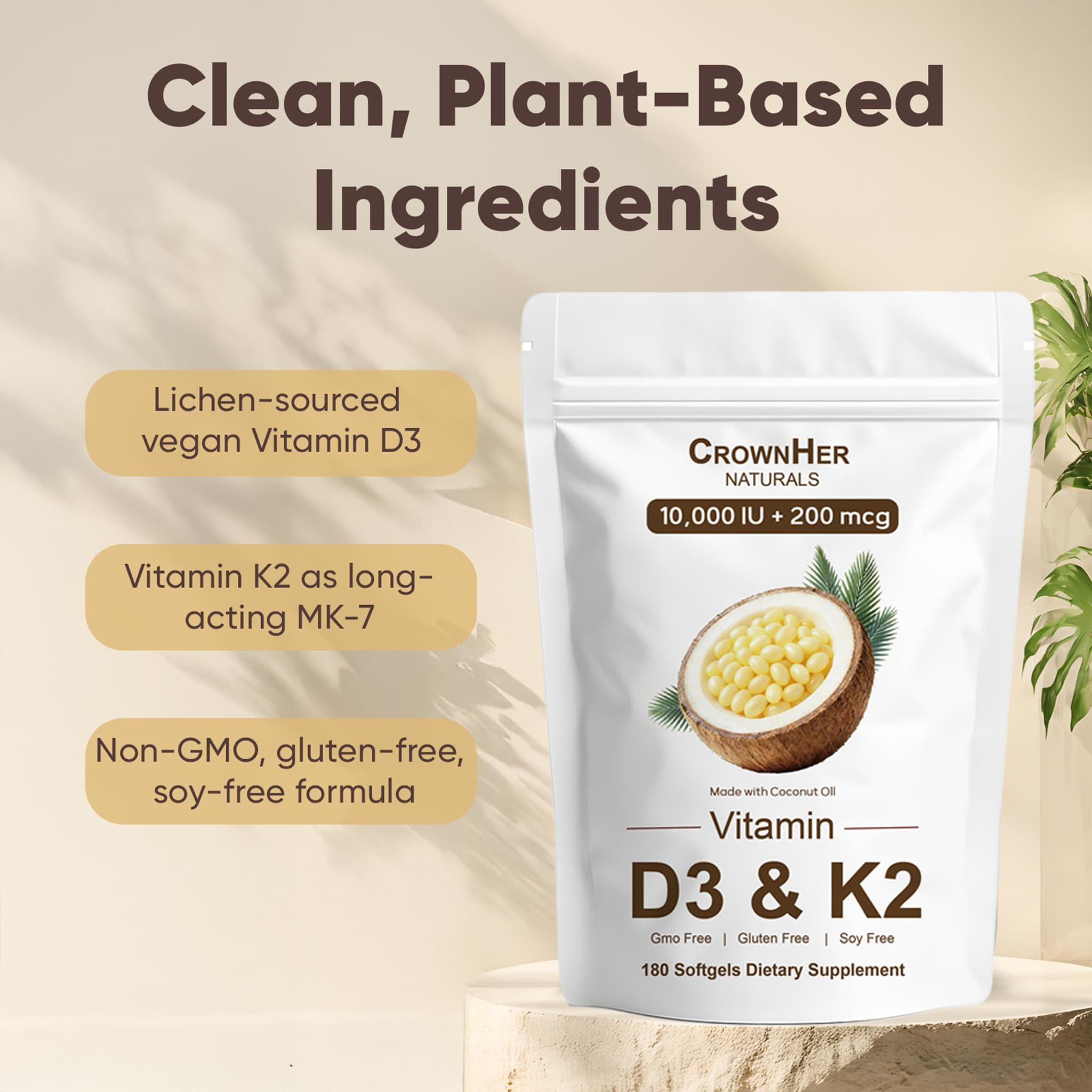 GROHESE Vitamin D3 & K2 Softgels back view with ingredients