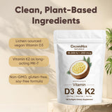 GROHESE Vitamin D3 & K2 Softgels back view with ingredients