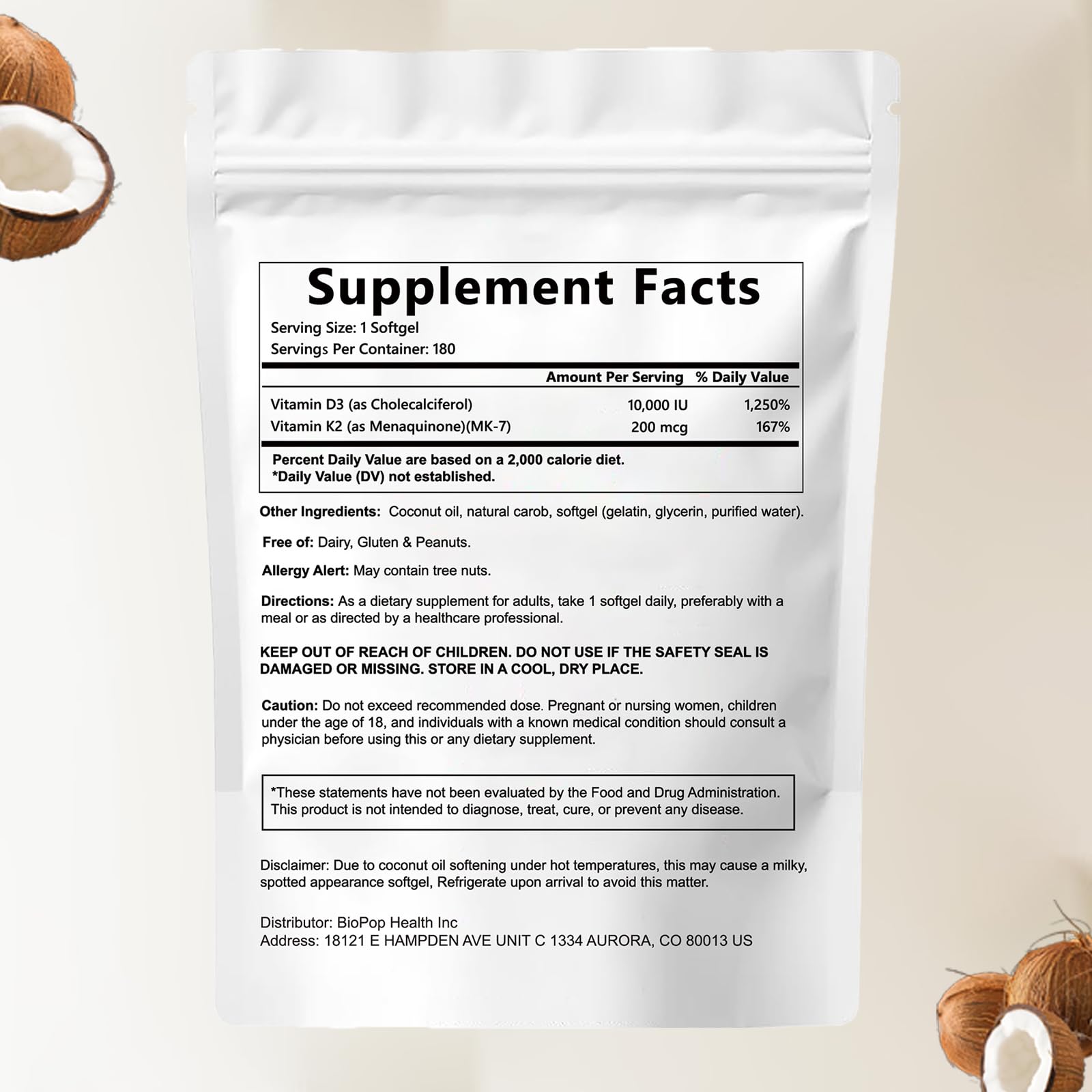 GROHESE Vitamin D3 & K2 Softgels showing softgel size