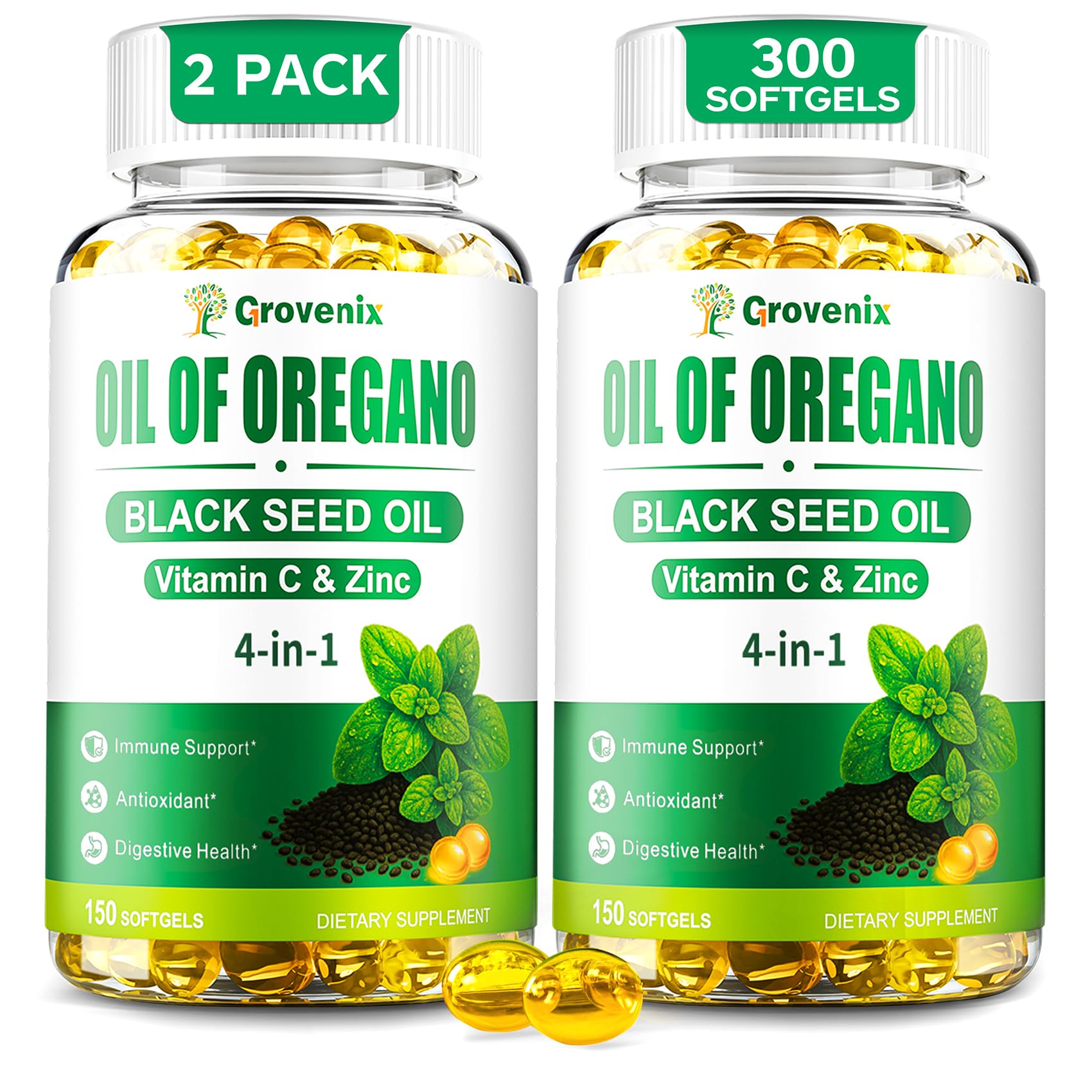 Grovenix Organic Oregano Oil Softgels front view with packaging