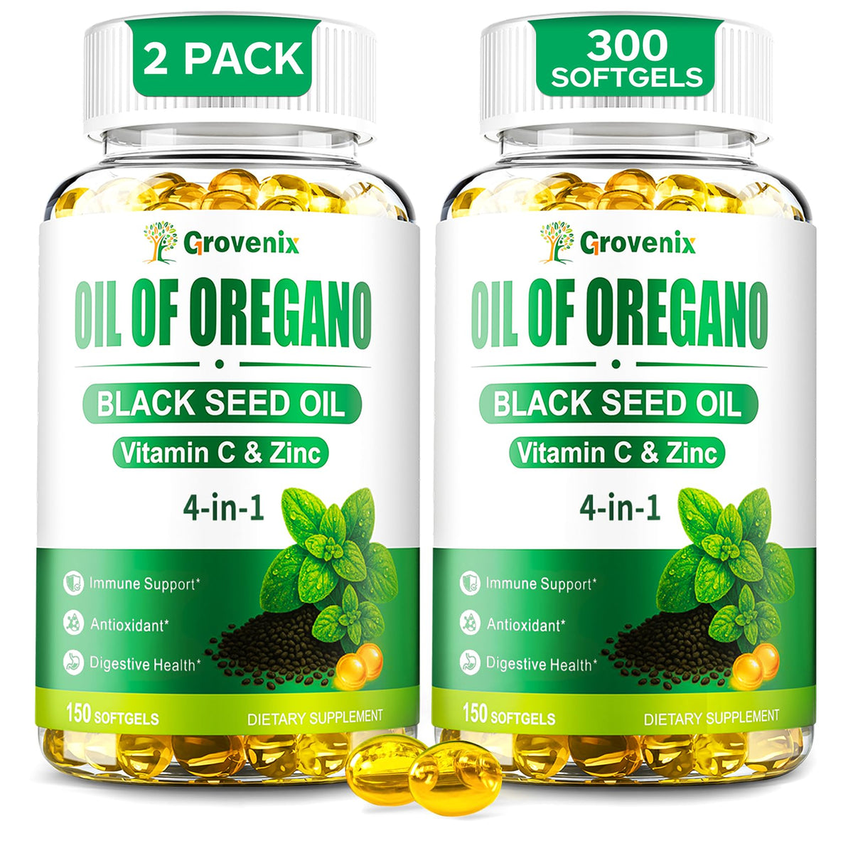 Grovenix Organic Oregano Oil Softgels front view with packaging